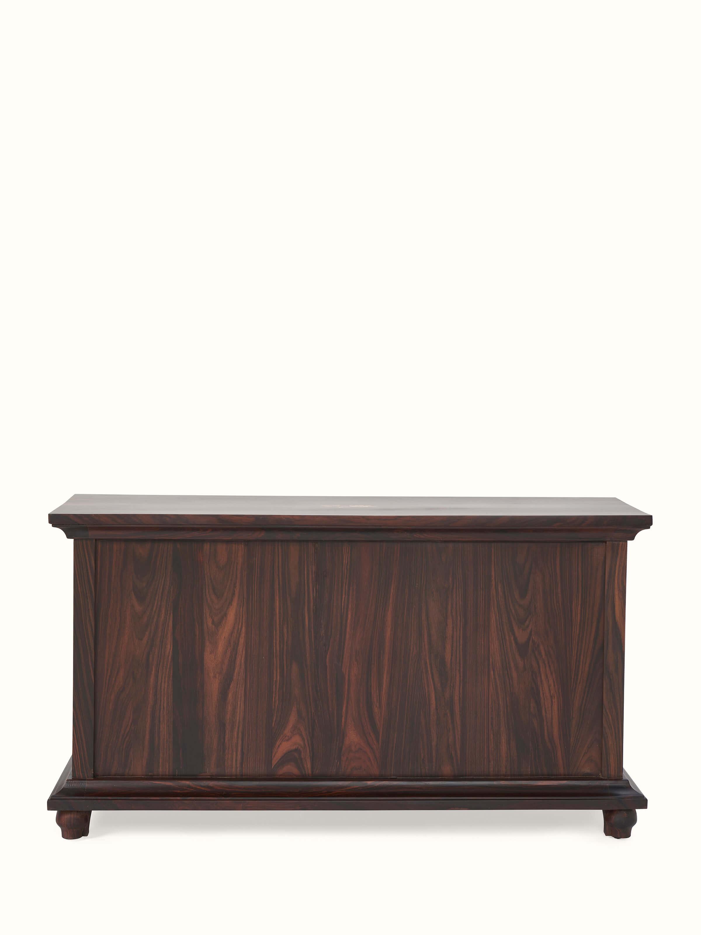 Angle view of Masaurhi sideboard, showcasing the overall design, including inlays and decorative elements.