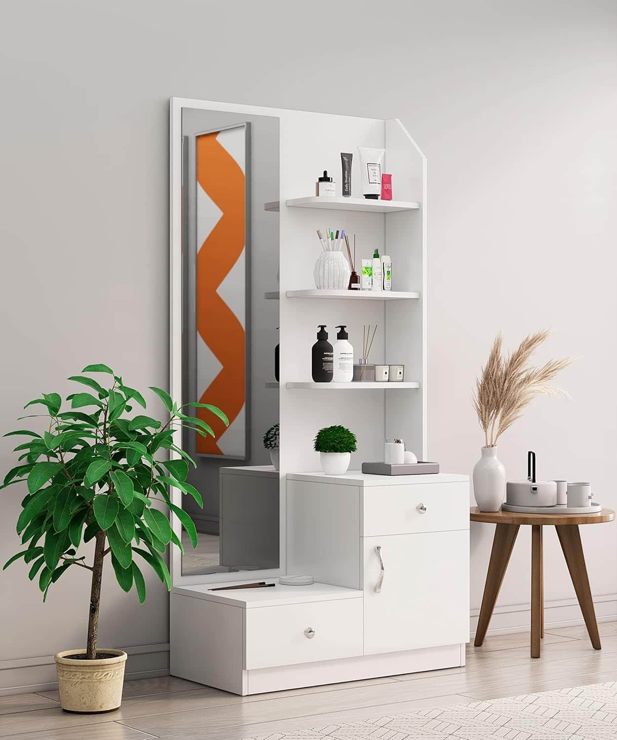 Hexa Red Wooden Dressing Table in Frosty White Colour - HexaRed