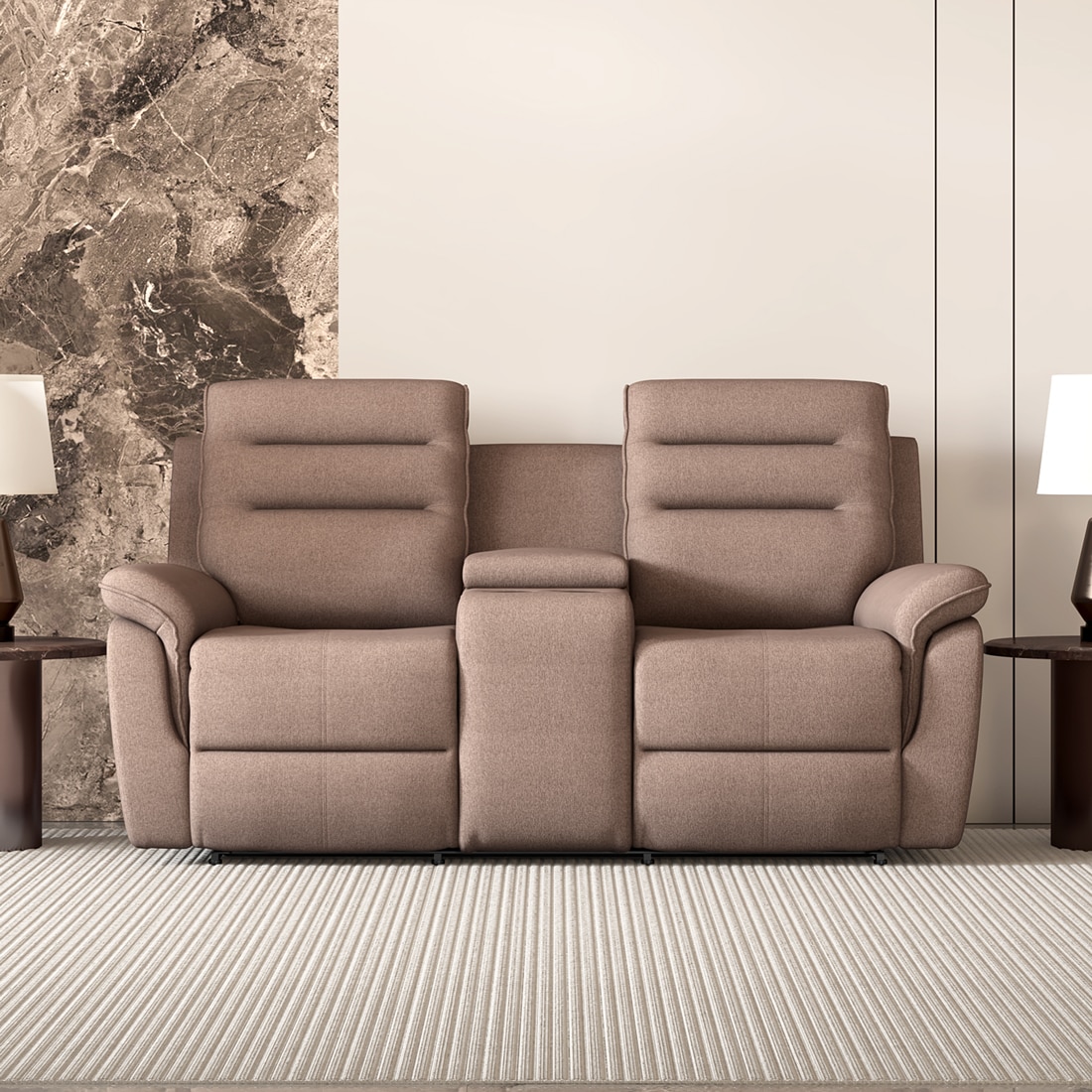 Silvana Two Seater Motorized Fabric Recliner in Taupe Beige Colour - Durian