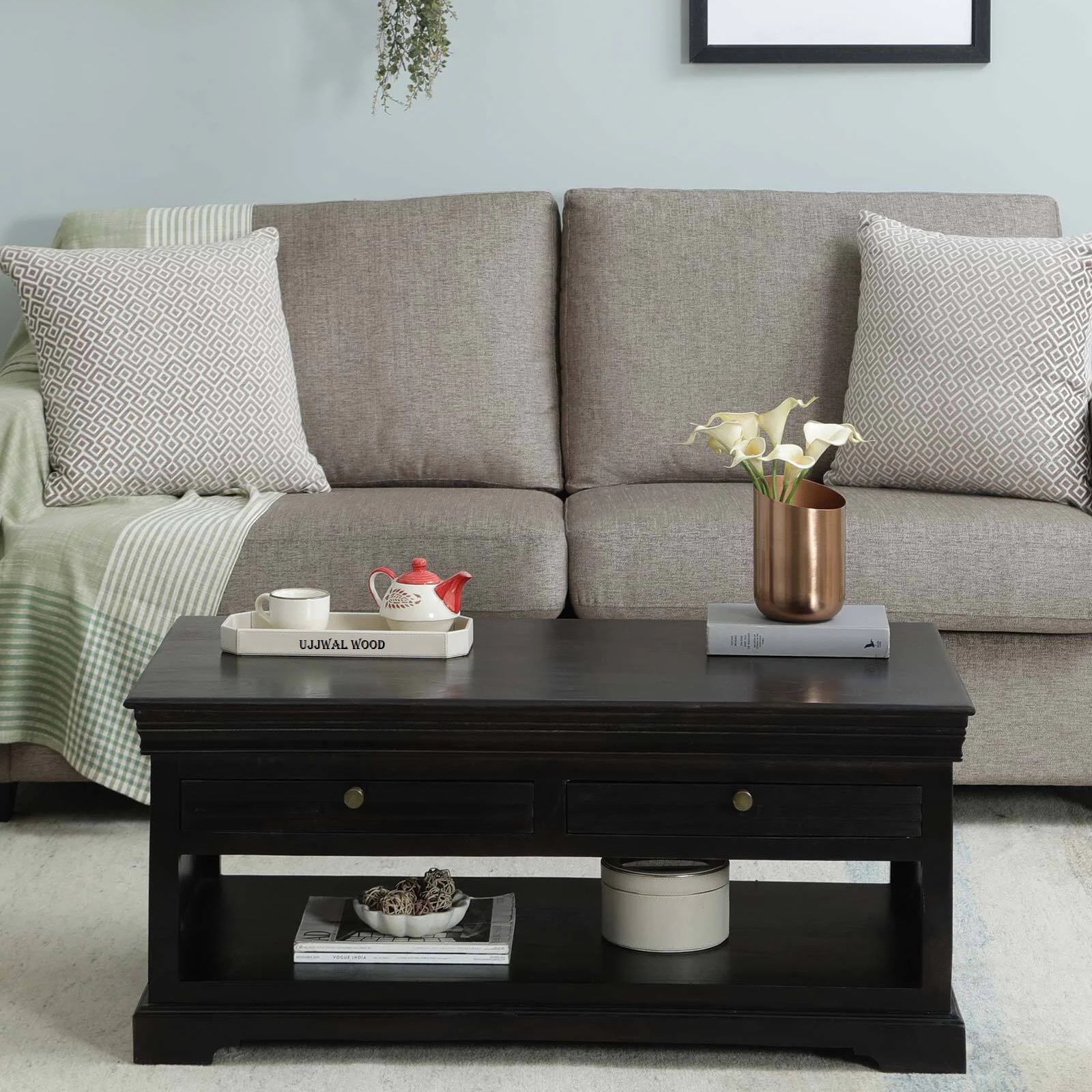 Sheesham Wood Coffee Table In Scratch Resistant Warm Chestnut Finish - Ujjwal Wood