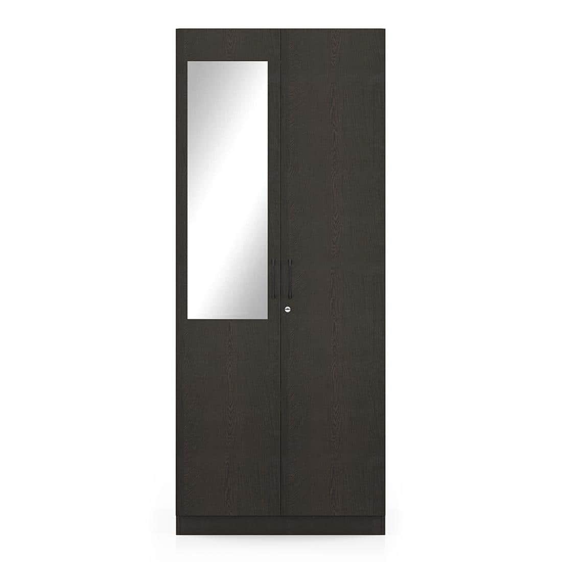 Zoey Engineered Wood 2 Door Wardrobe With Mirror in Dark Wenge Finish