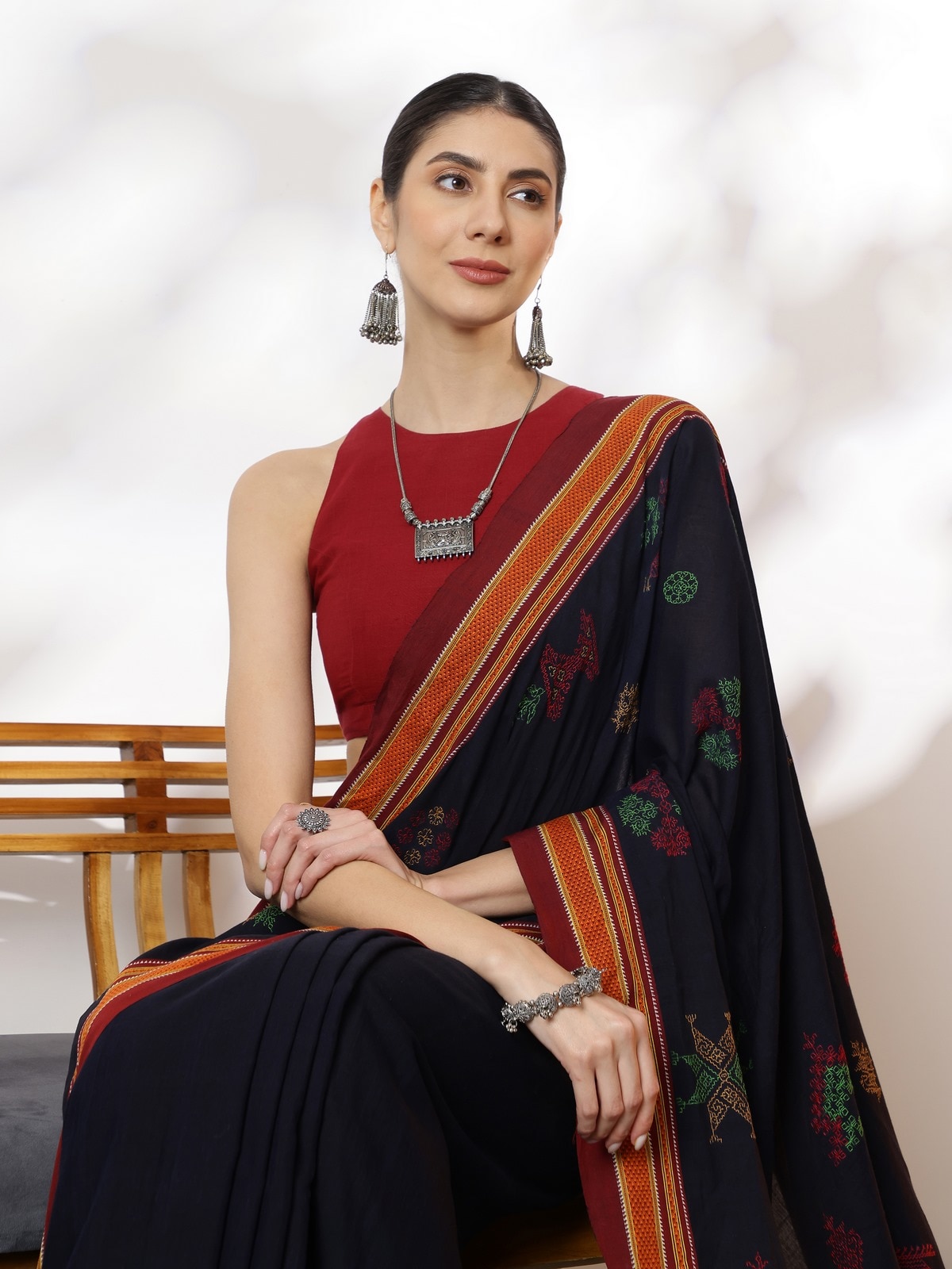 Blue Cotton Silk Kasuti Embroidered Saree