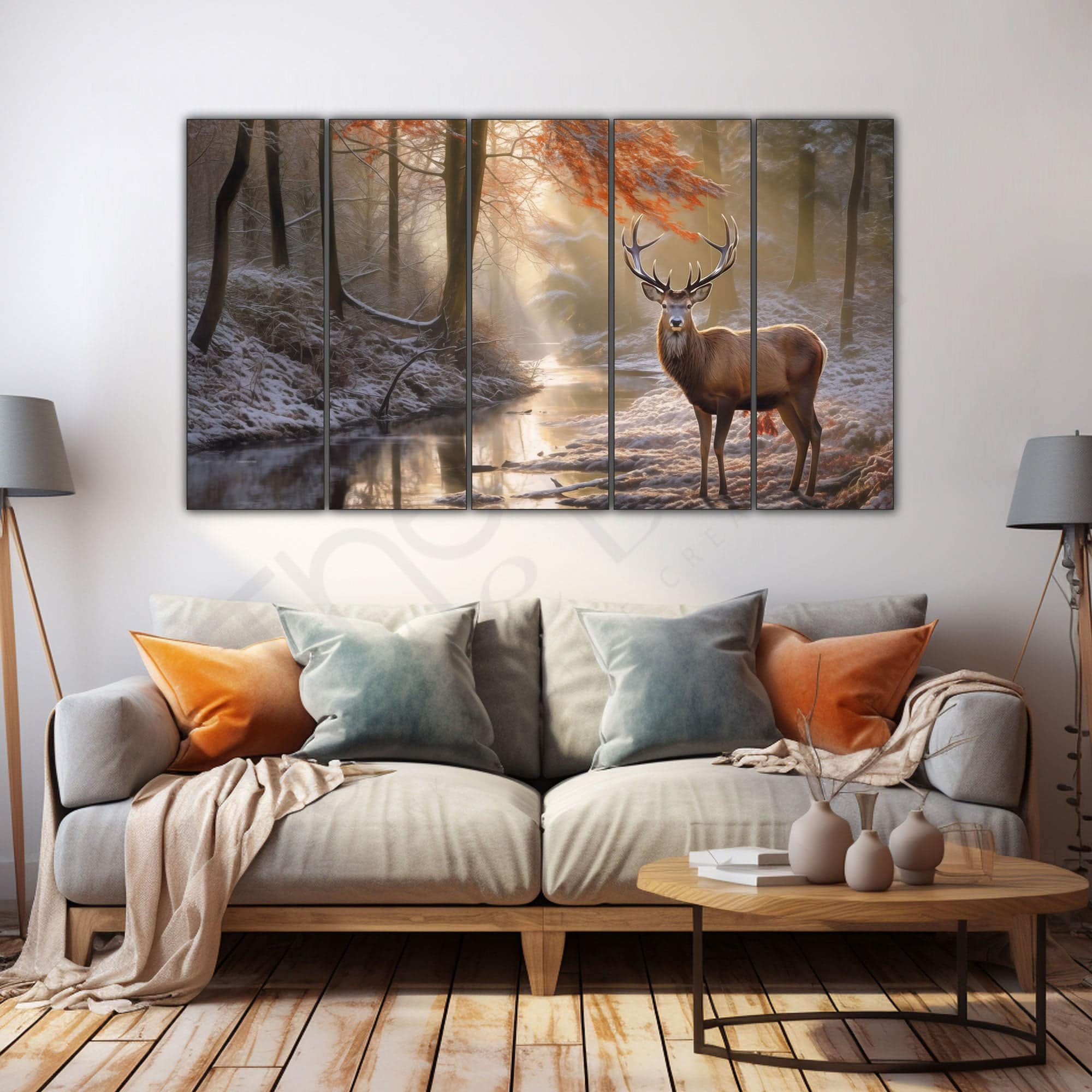 The Castle Decor Beautiful Deer Wall Painting Wooden Framed Digital Painting 27x48 Inch (Style 2) - The Castle Decor