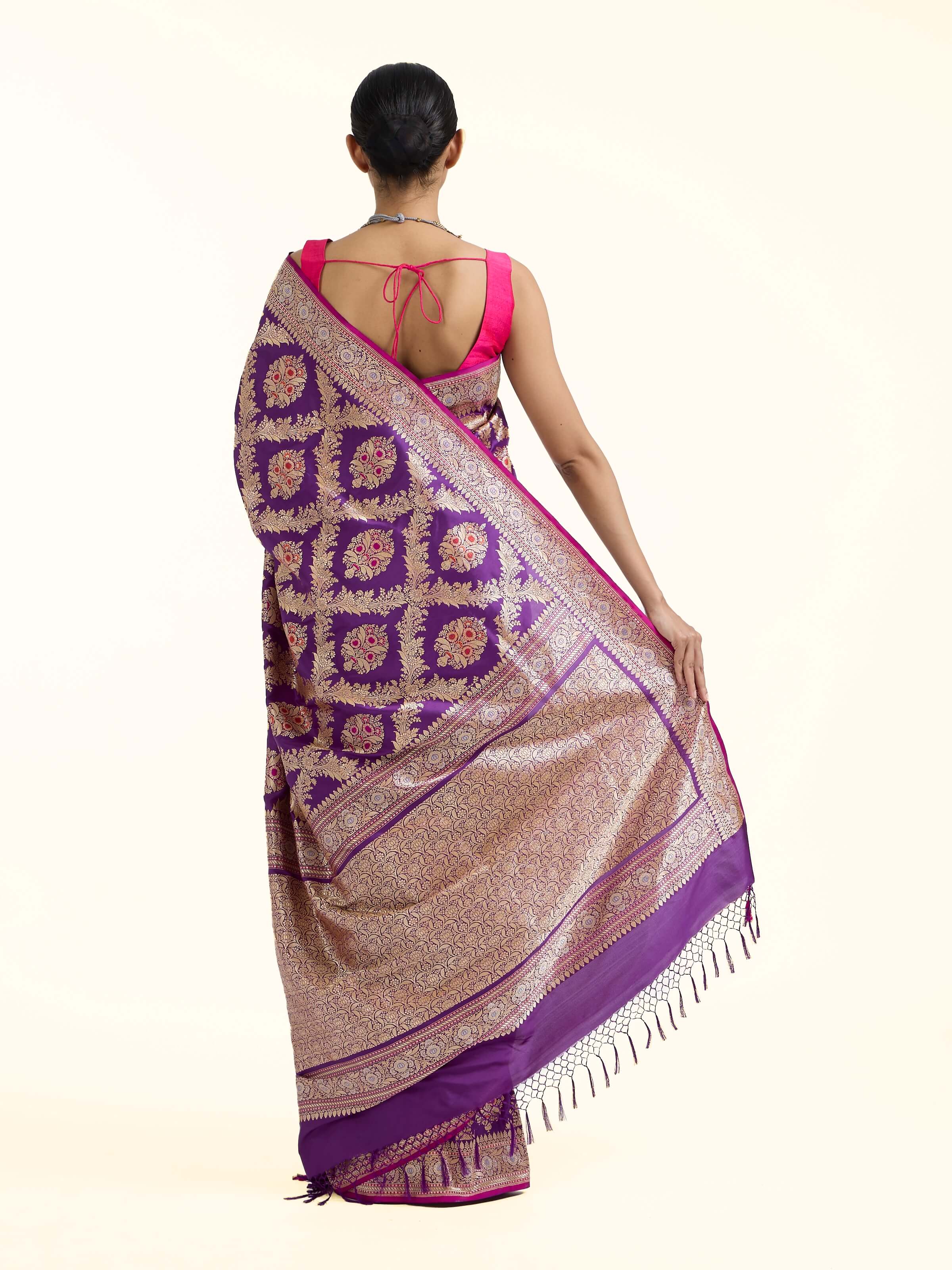 Back view of the Purple Banarasi Kadhwa Silk Saree