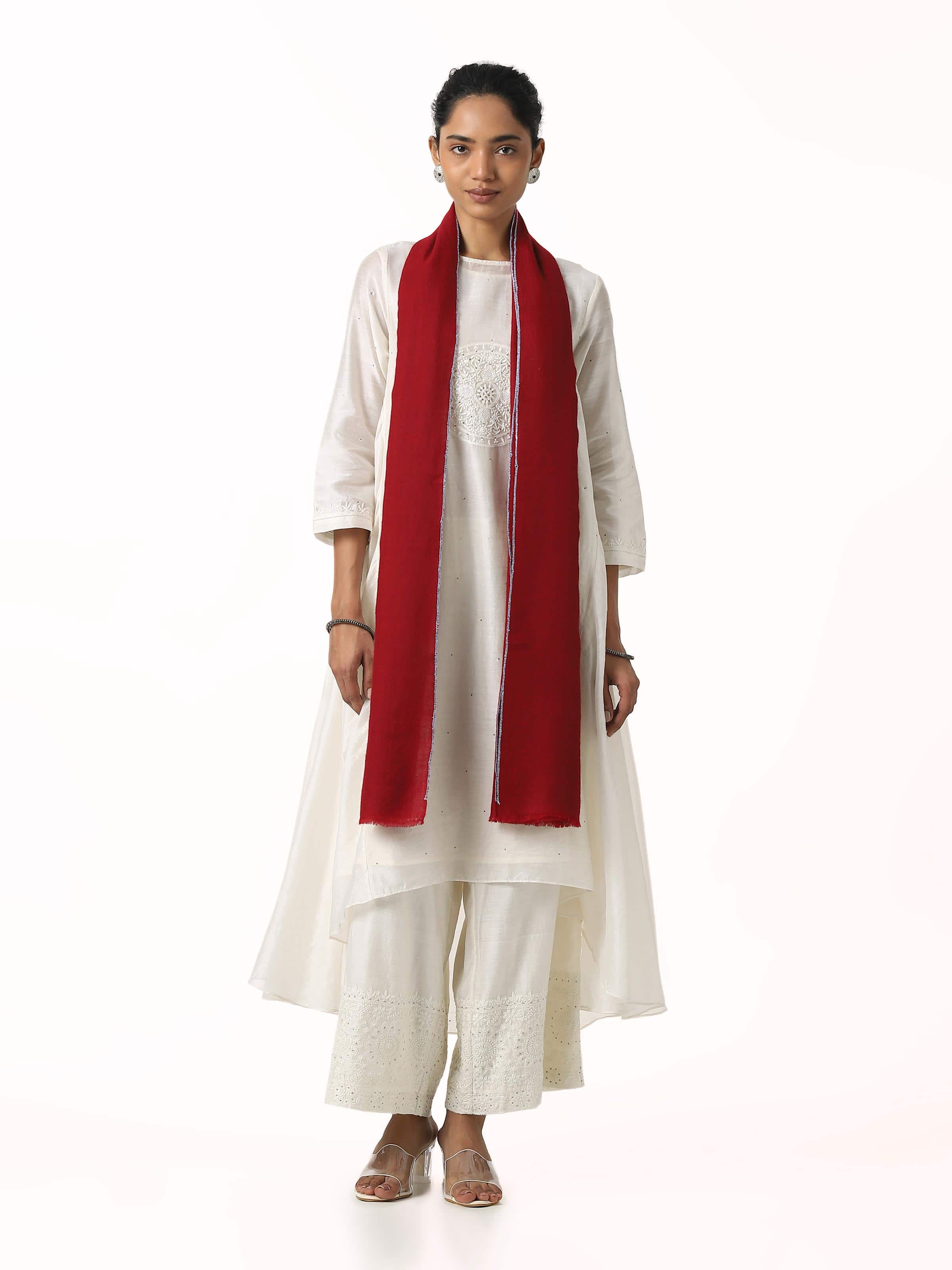 Maroon Pashmina Kaaj Embroidered Handwoven Stole