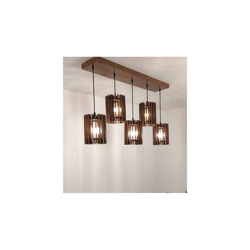 Ventus 5 Series Brown Solid Wood Cluster Hanging Light