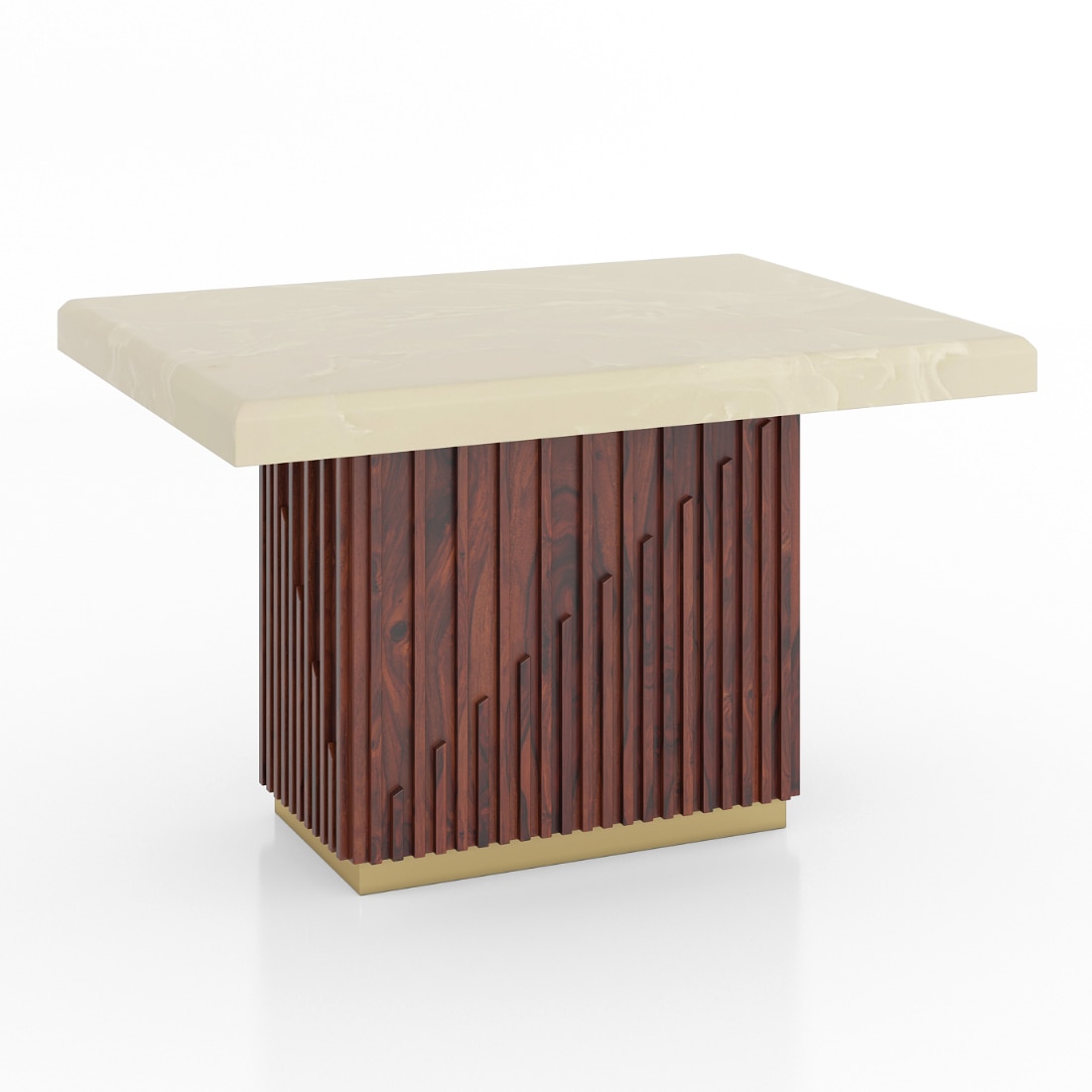 Gabriele Onyx Composite Solid Wood 4 Seater Pedestal Dining Table In Clear Teak Finish