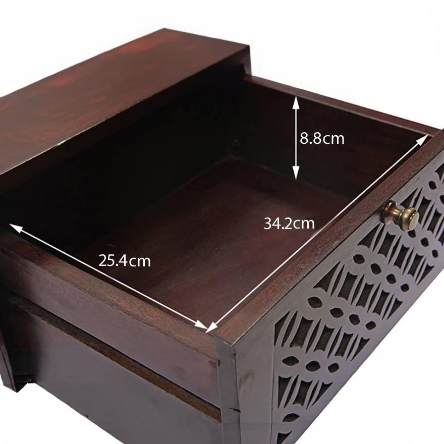 Alaca Solid Wood Bedside Table in Mahogany Finish