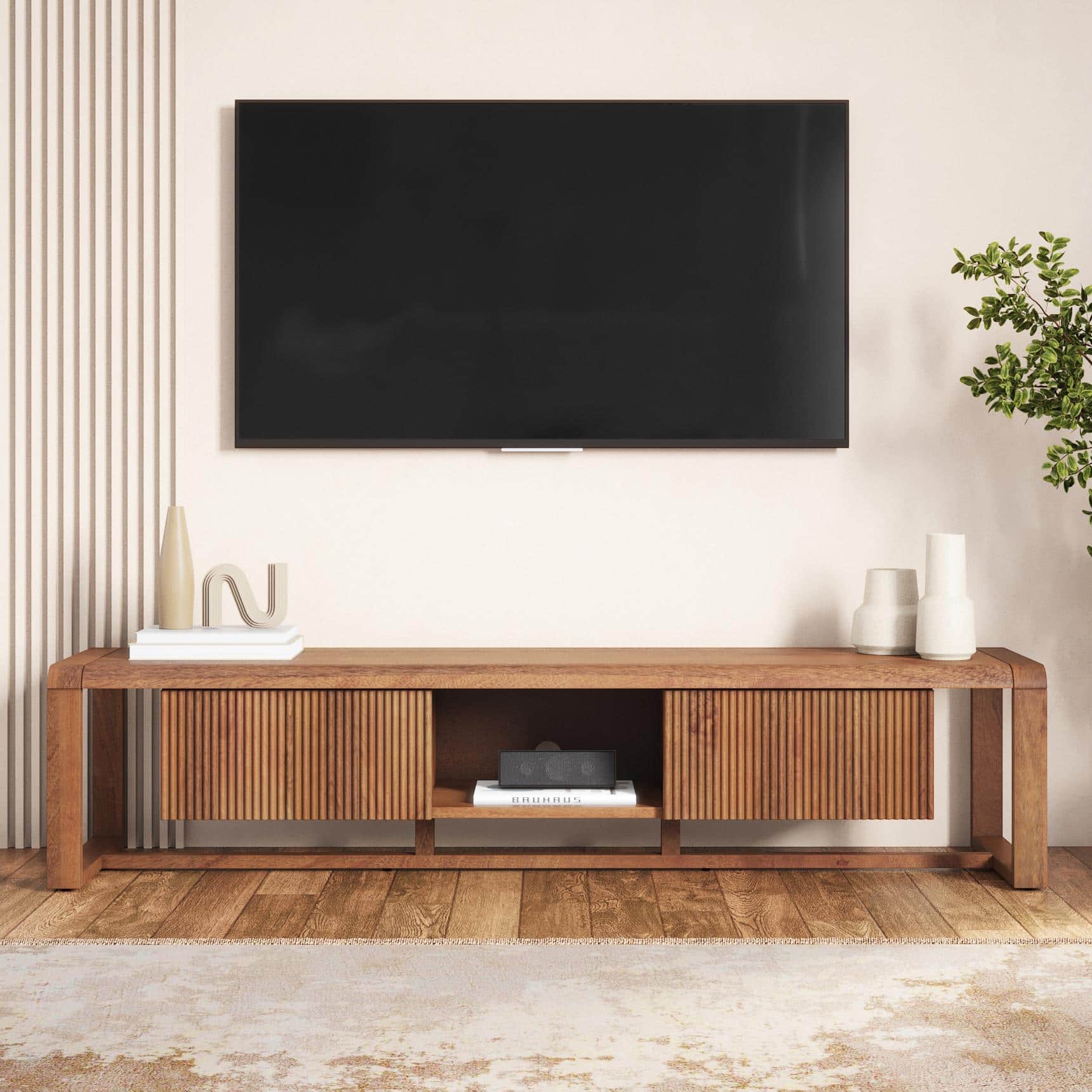 Linnea Solid Wood TV Cabinet In Amber Walnut Finish