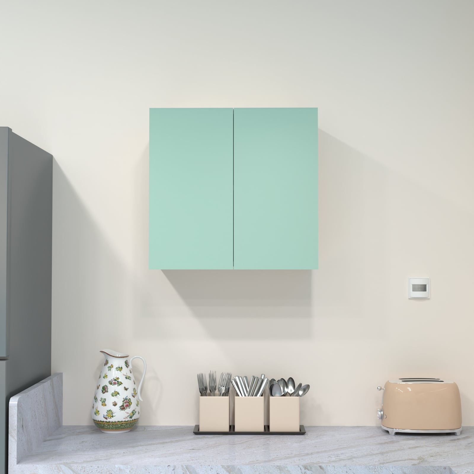 speciality panels 2 Door Mirror Glossy Triple Layered Uv Resistant Handless Cabinet In Mint Finish-picture-28