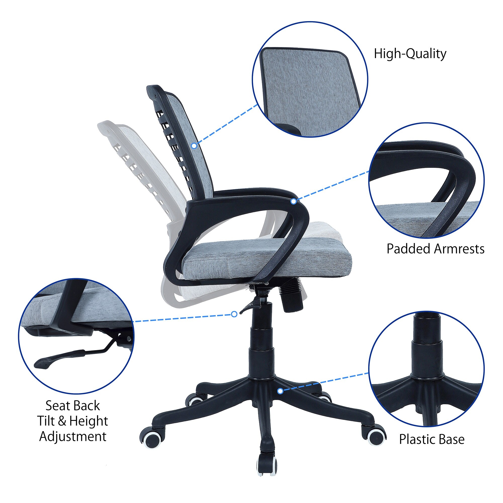 Geain Mid Back Ergonomic Chair in Grey Colour