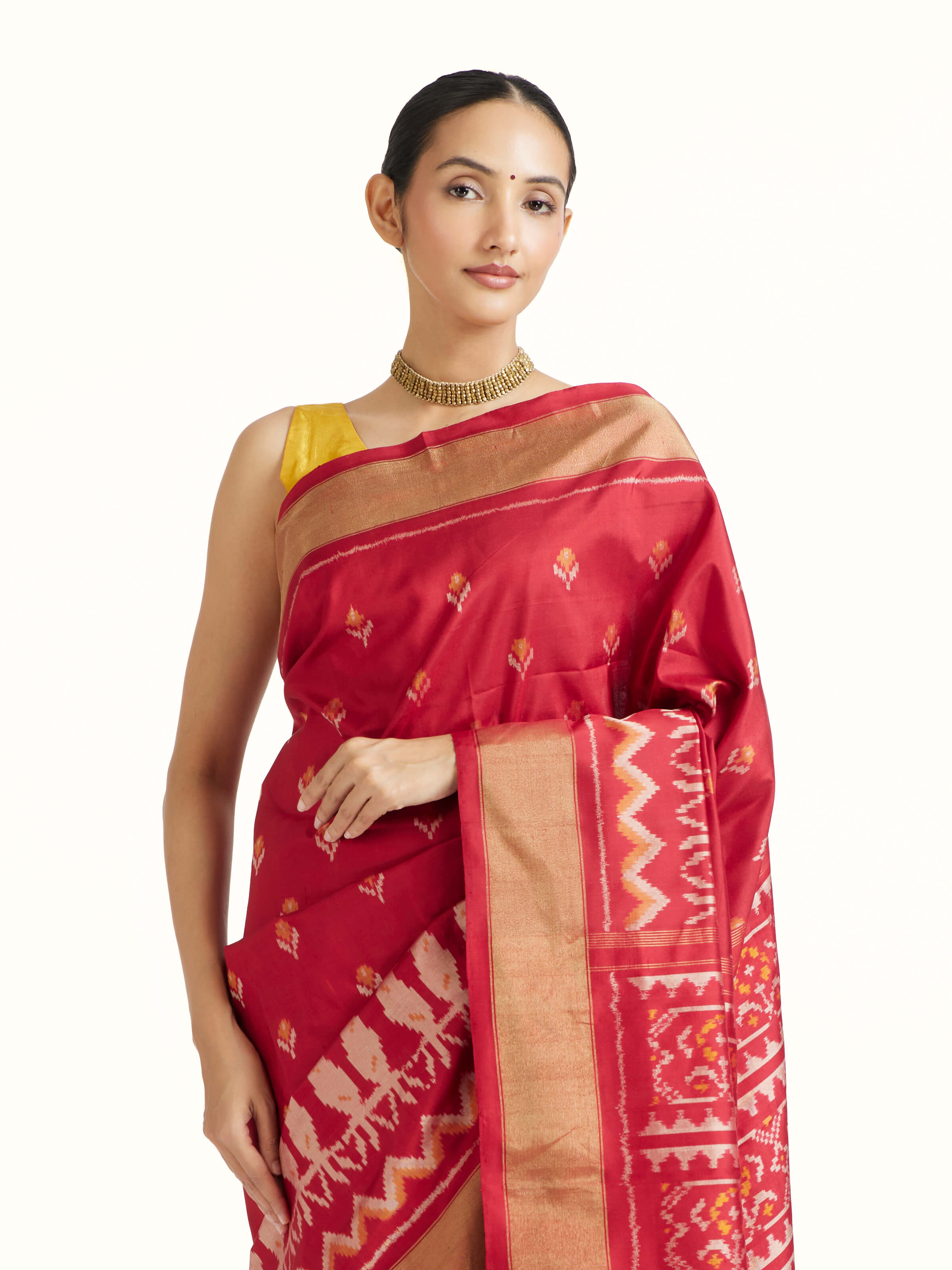 Red Weft Ikat Silk Saree
