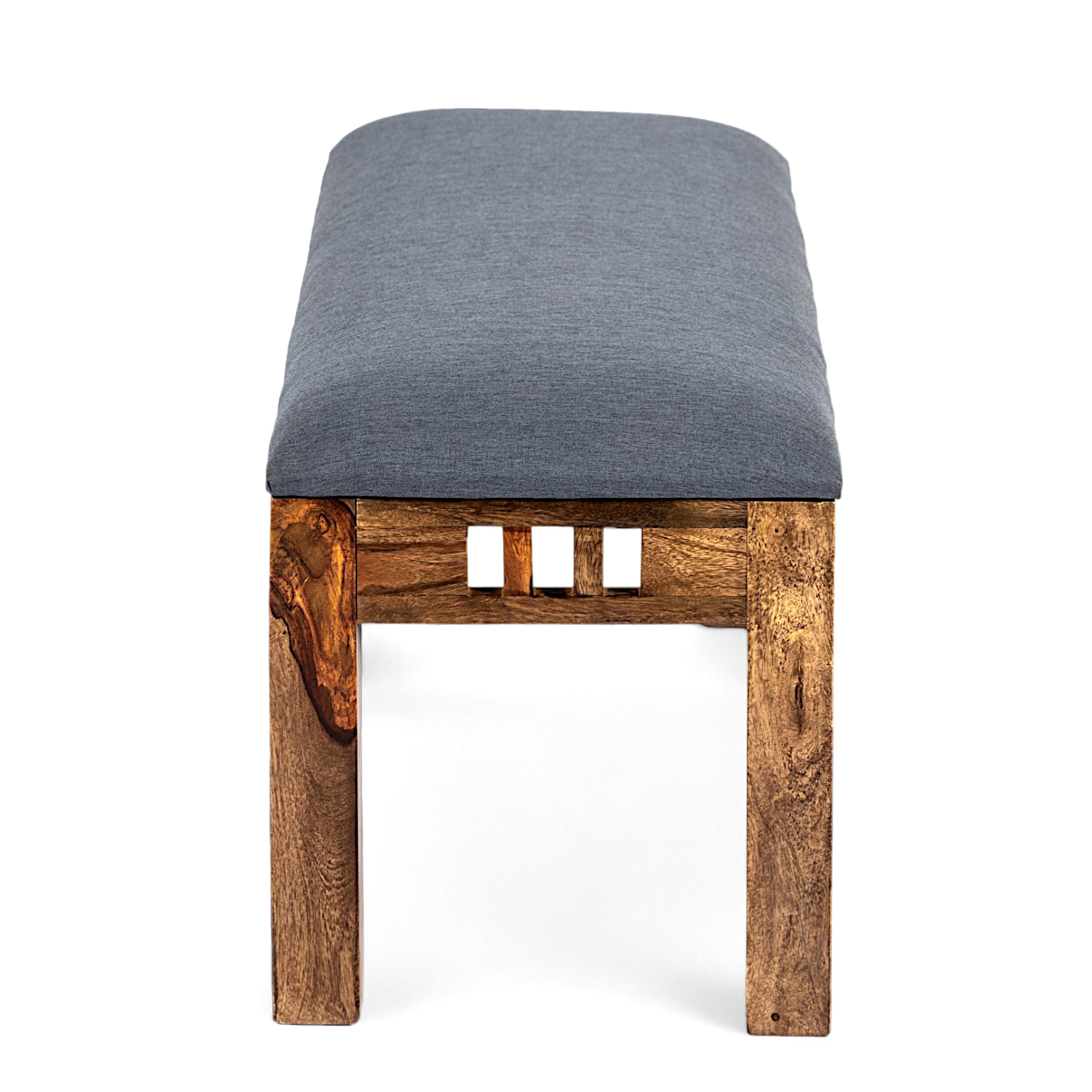 Milford Sheesham Wood Accent 3 Seater Bench In Anchor Grey Fabric