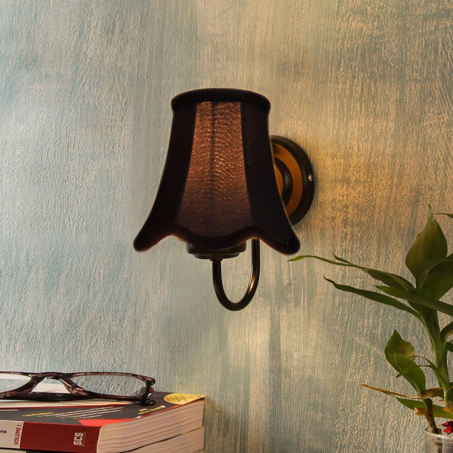 Devansh Black Wall Mounted Lamp With Black Cotton Shade - Devansh