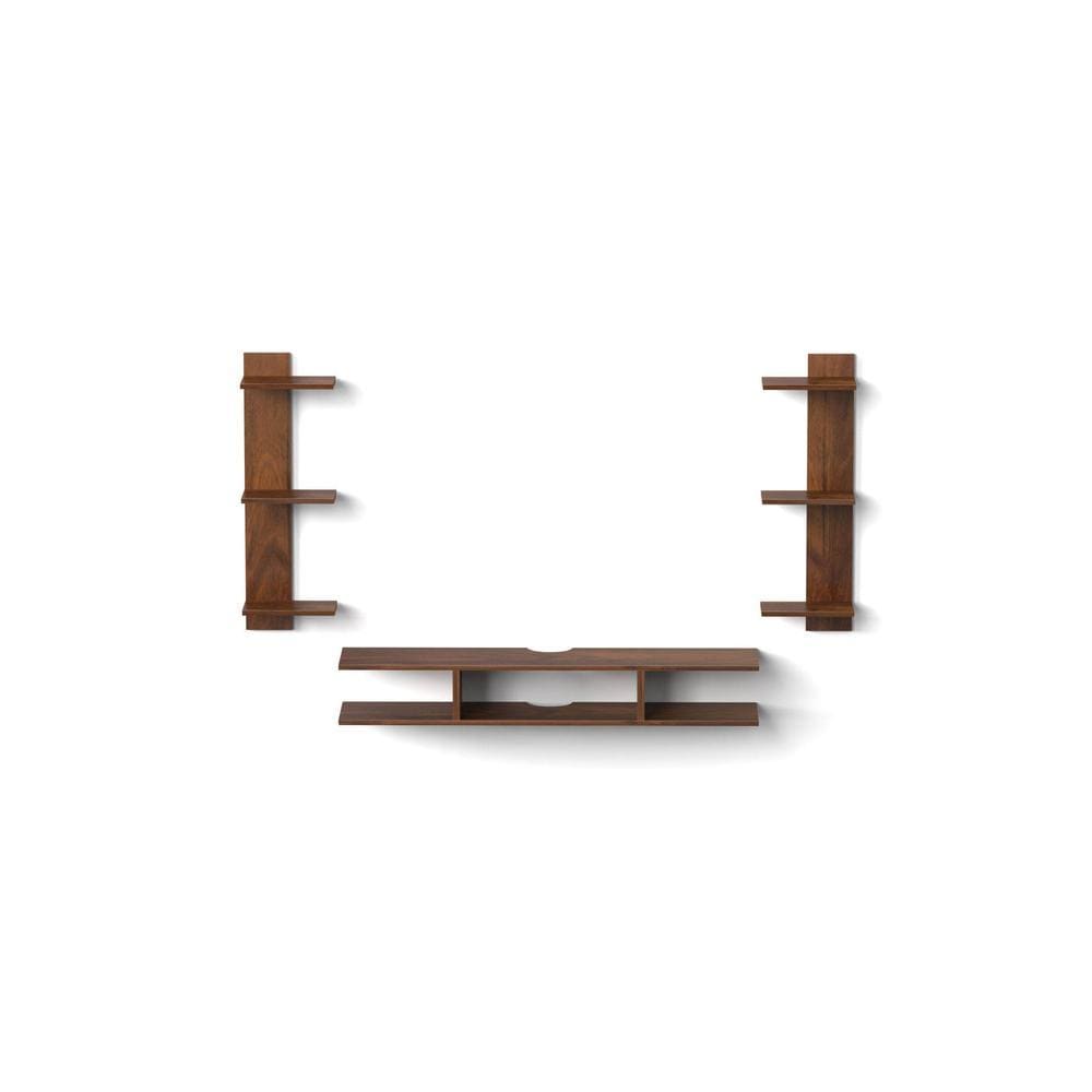 Estoye Mini Engineering Wood Wall Mount TV Entertainment Unit Set Top Box Stand/TV Cabinet with Shelves for Books & Decor Display Unit Bed Living Room Upto 32 Inches (Brown Maple)