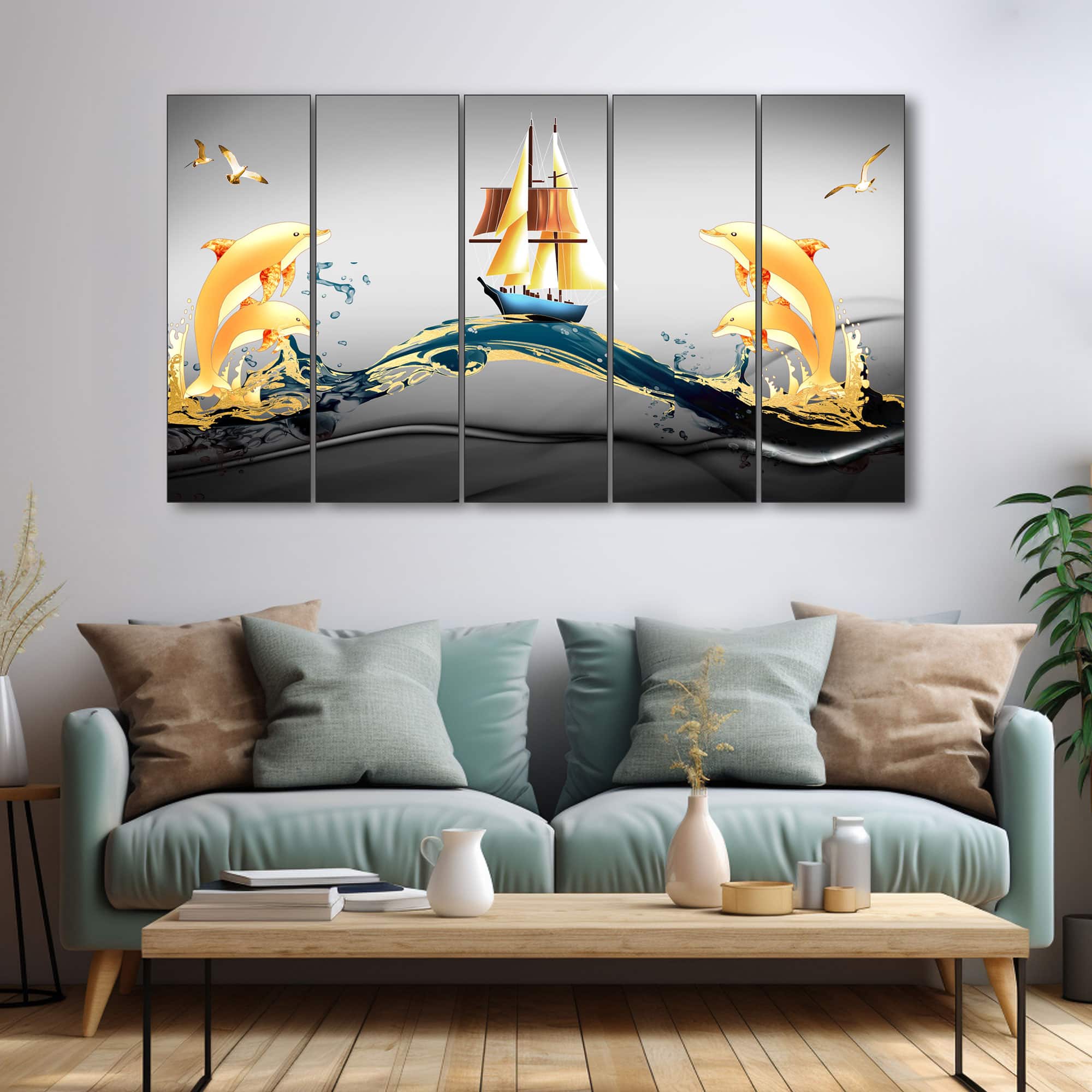 The Castle Decor Abstract Wall Painting Wooden Framed 27x48 Inch for Living Room (Style 6) - The Castle Decor
