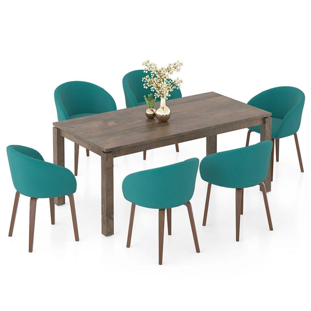 Atlas Solid Wood 6 Seater Dining Table with 6 Meryl Lounge Chair