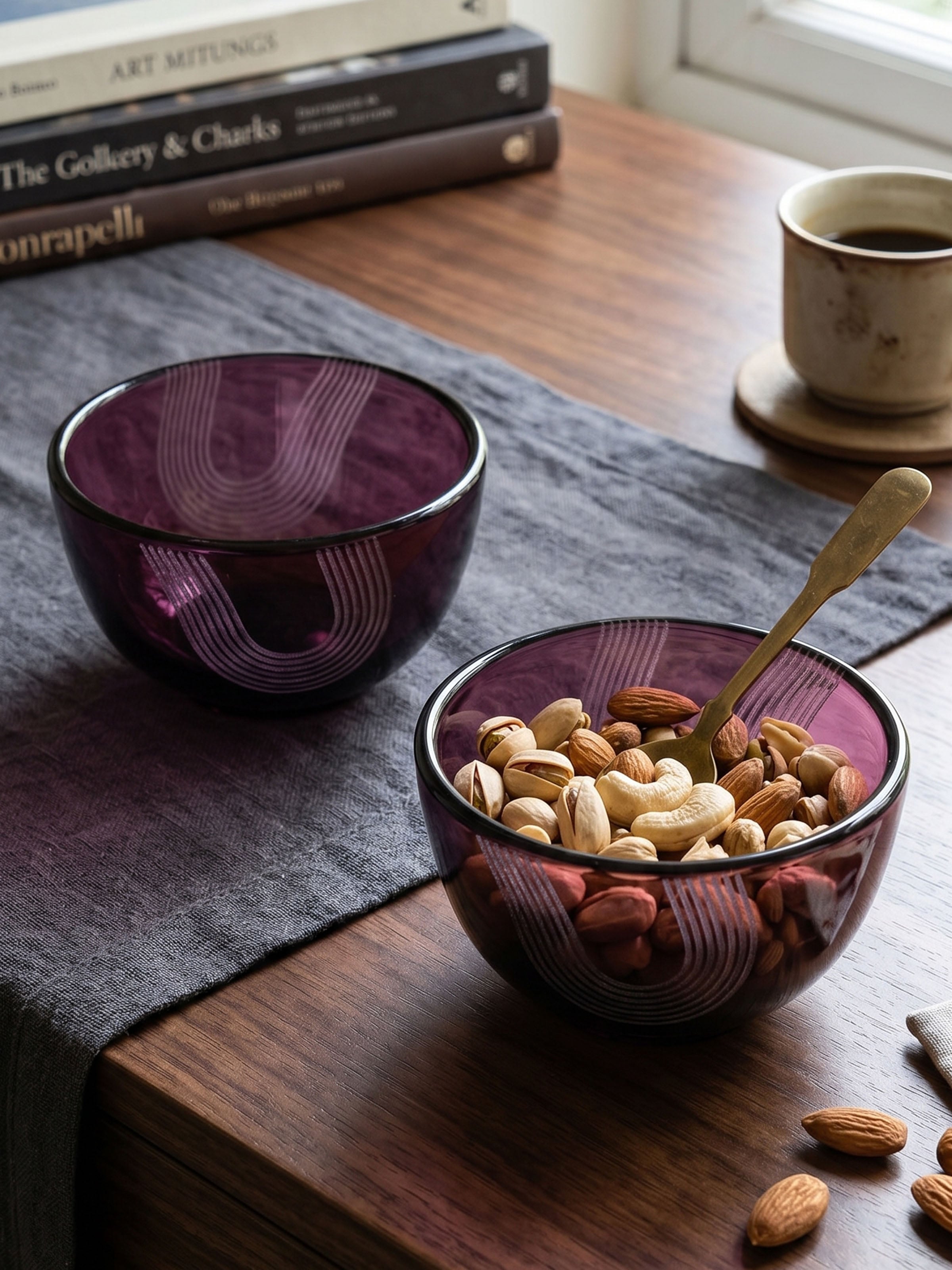 Firozabadi Glass Nut Bowls Purple (2 Pcs)