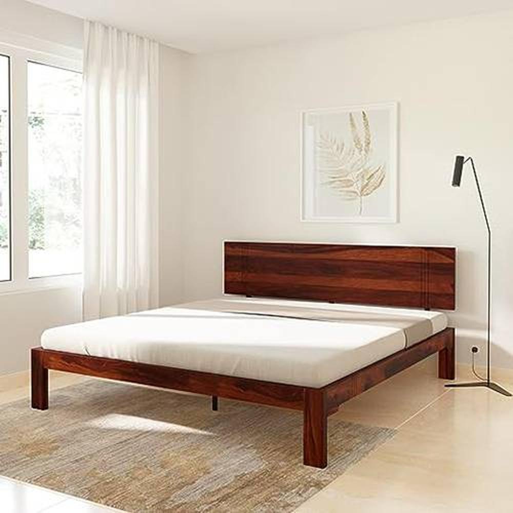Triplet Solid Wood King Size Non Storage Bed In Honey Oak Finish