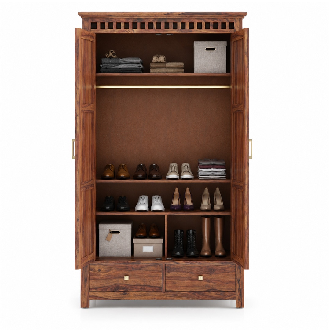 Fidora Solid Wood 2 Door Wardrobe in Teak Finish