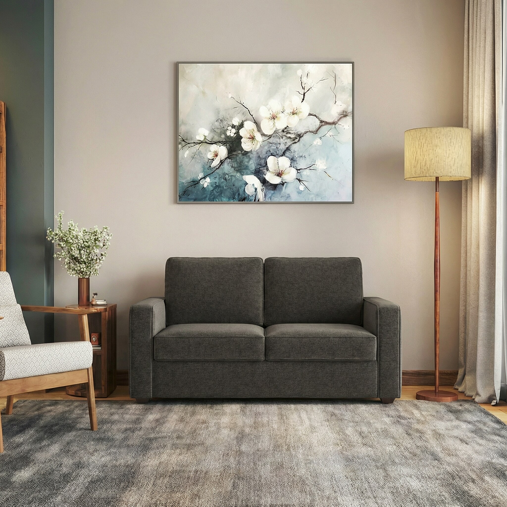 Apollo Compact 2 Seater Fabric Sofa in Smoke Colour - Urban Ladder