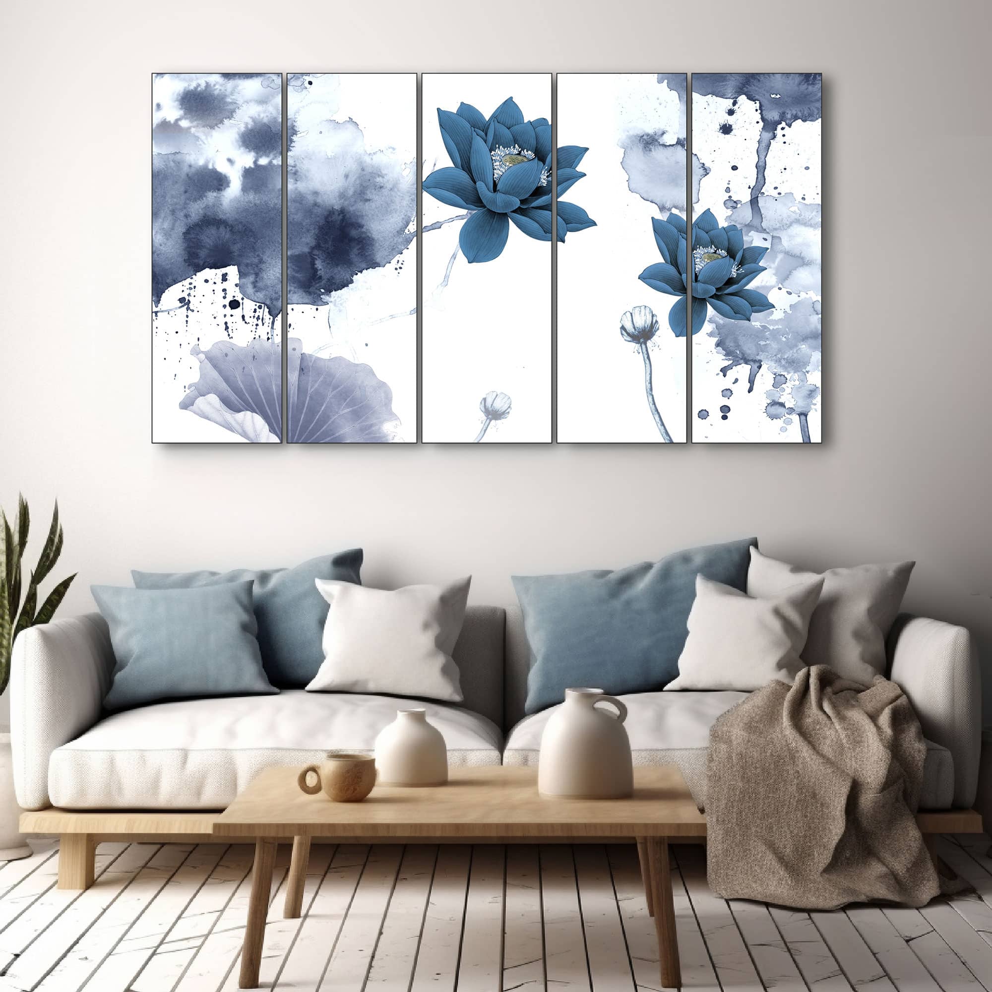 The Castle Decor Lotus Wall Painting Wooden Framed 27x48 Inch (Style 2) - The Castle Decor