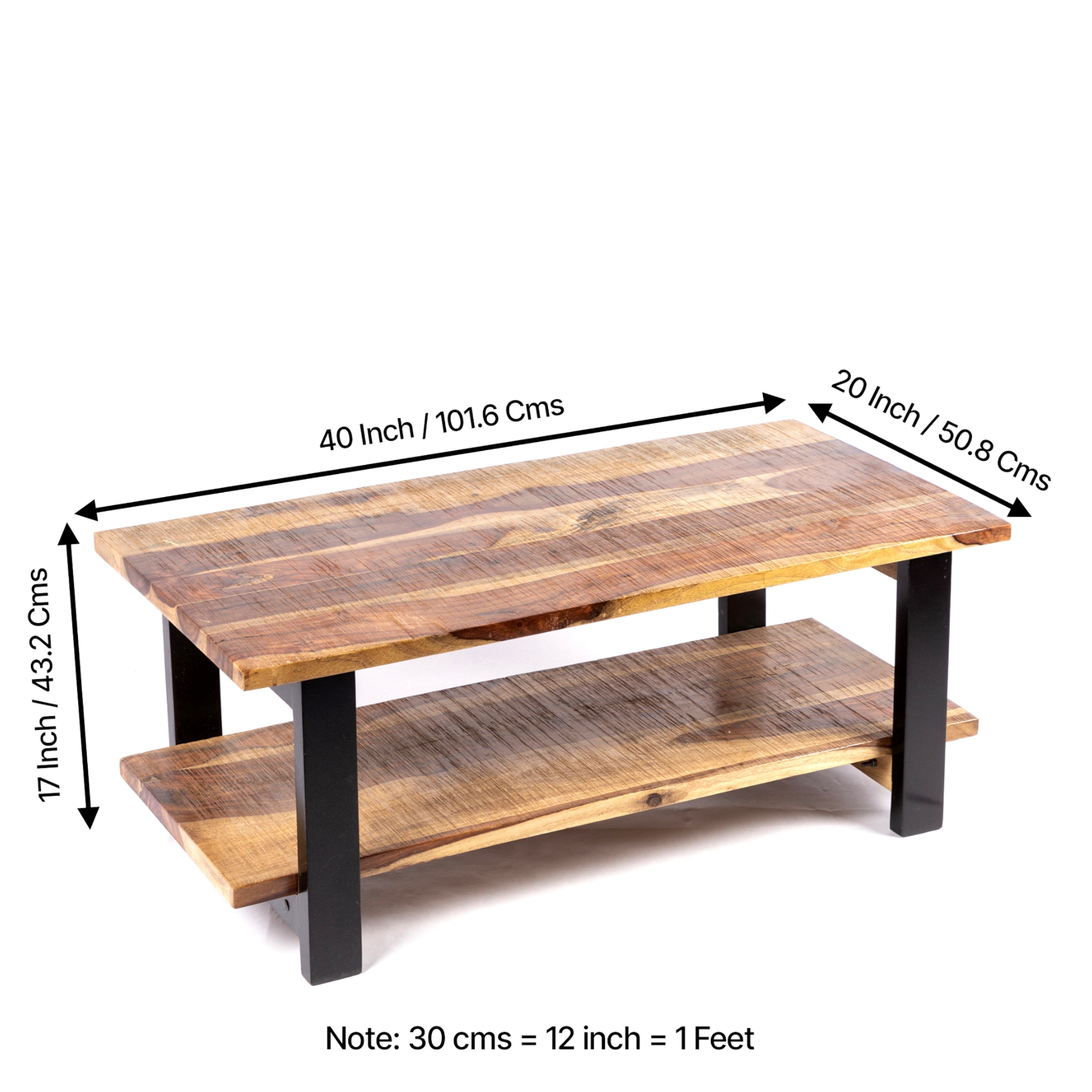 Aroda Sheesham Wood Coffee Table In Natural Rustic Wood Finish