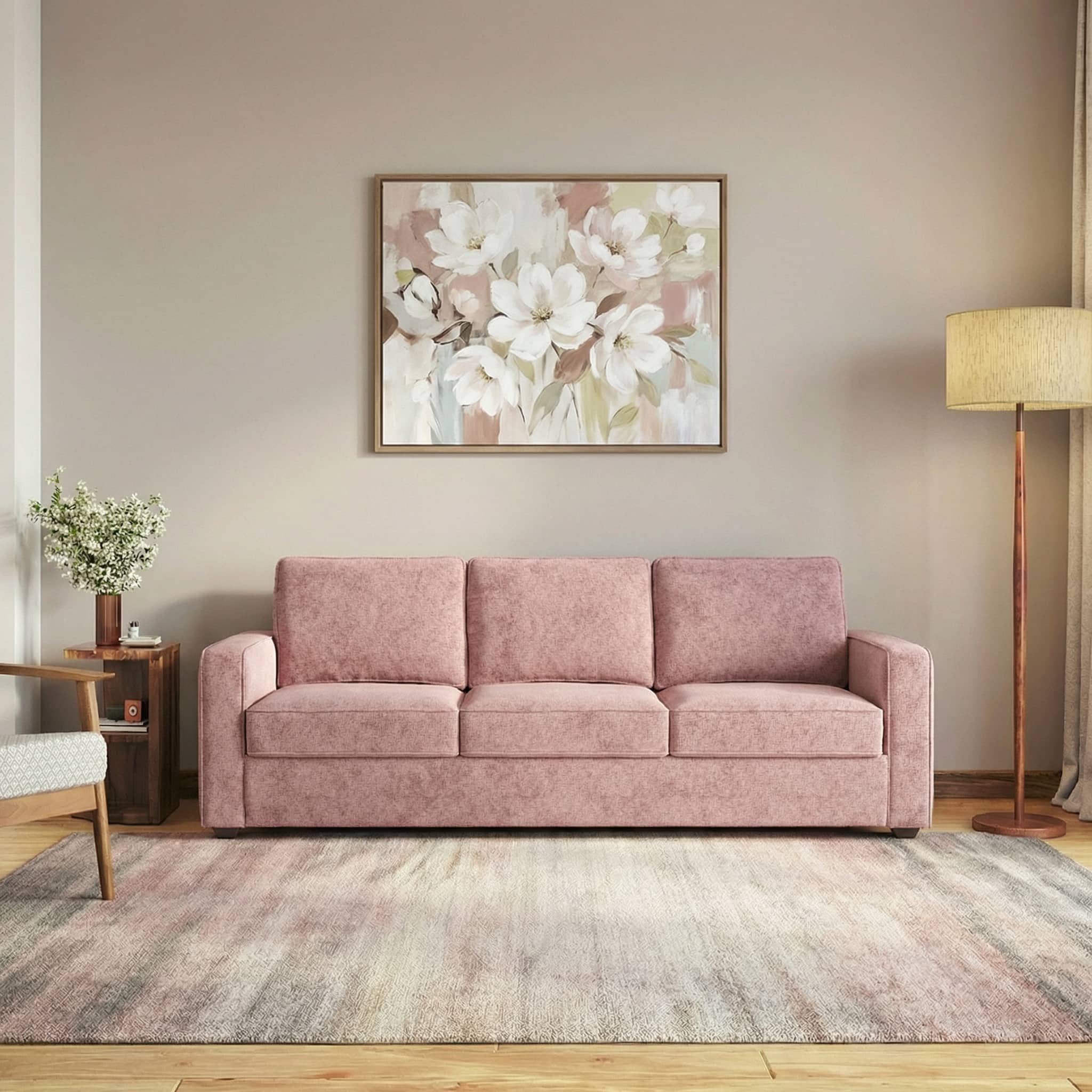 Apollo 3 Seater Fabric Sofa in Desert Rose Colour - Urban Ladder