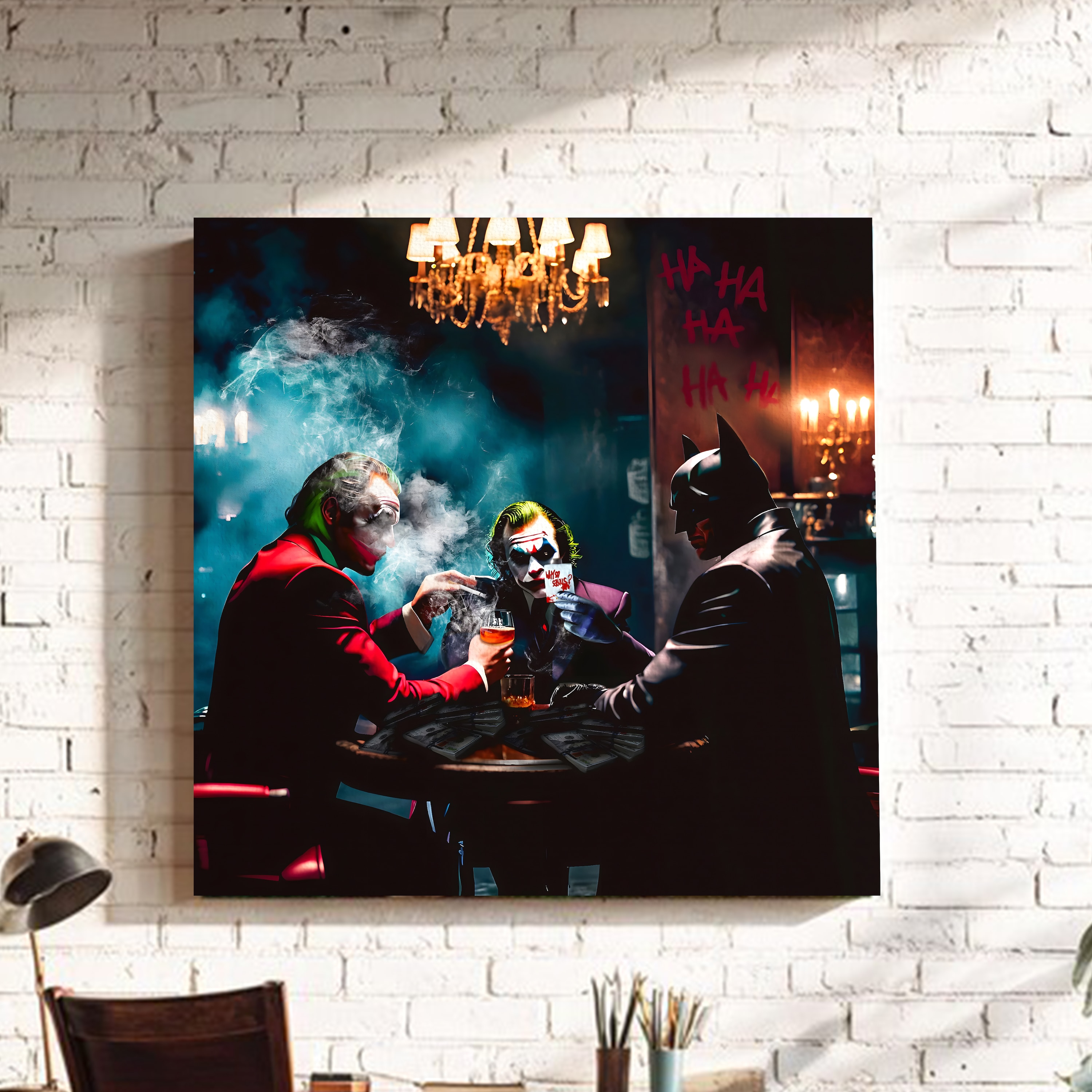 Dark Villain Poker Graffiti Canvas Wall Painting Casino Decor 22x22 Inch - Art Street