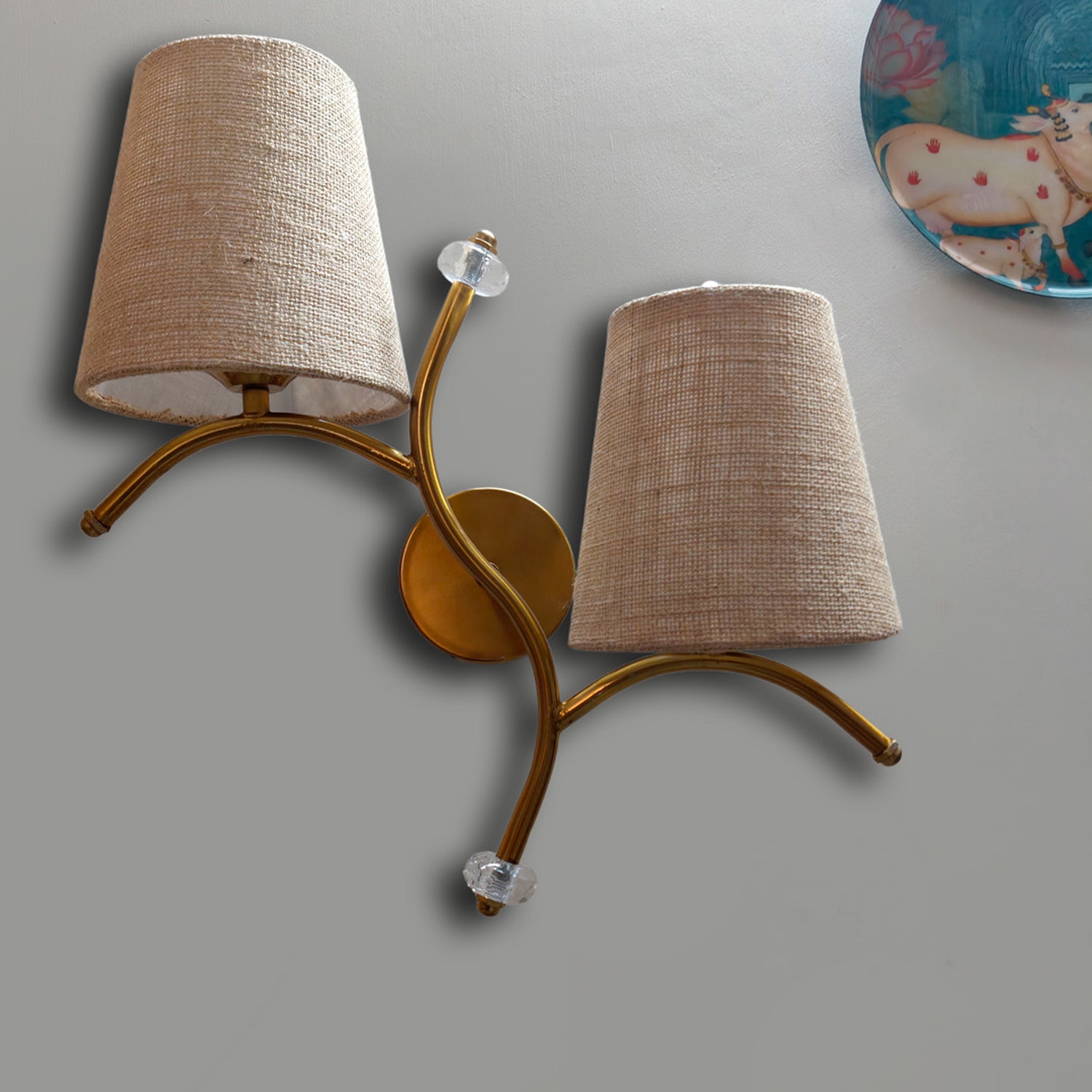 Devansh Metal Electric Wall Light in Gold Colour with Beige Shade Count of 2 Lights - Devansh