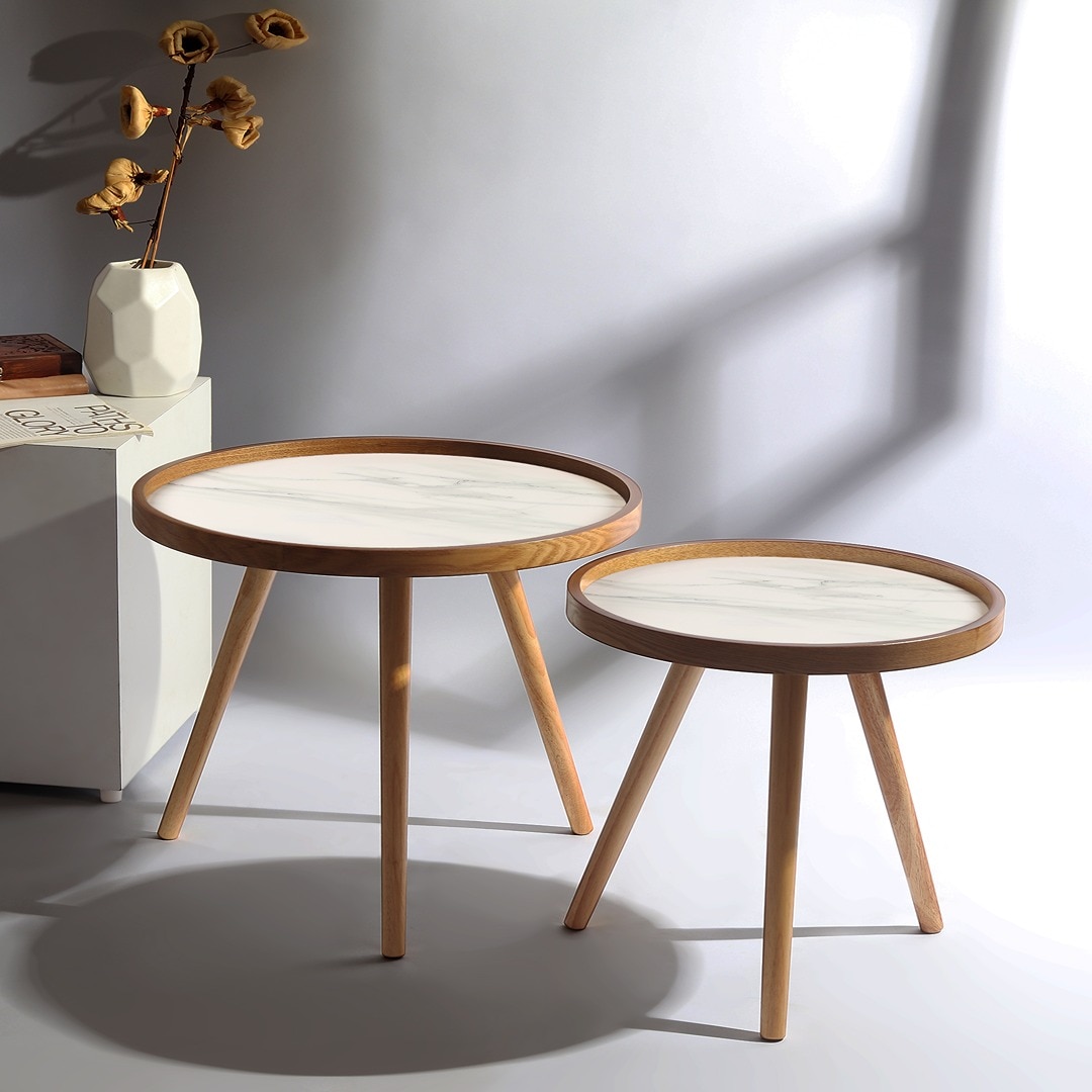 Marwood Round Table Set of 2 by De Maison Decor in Classical Design in White Finish