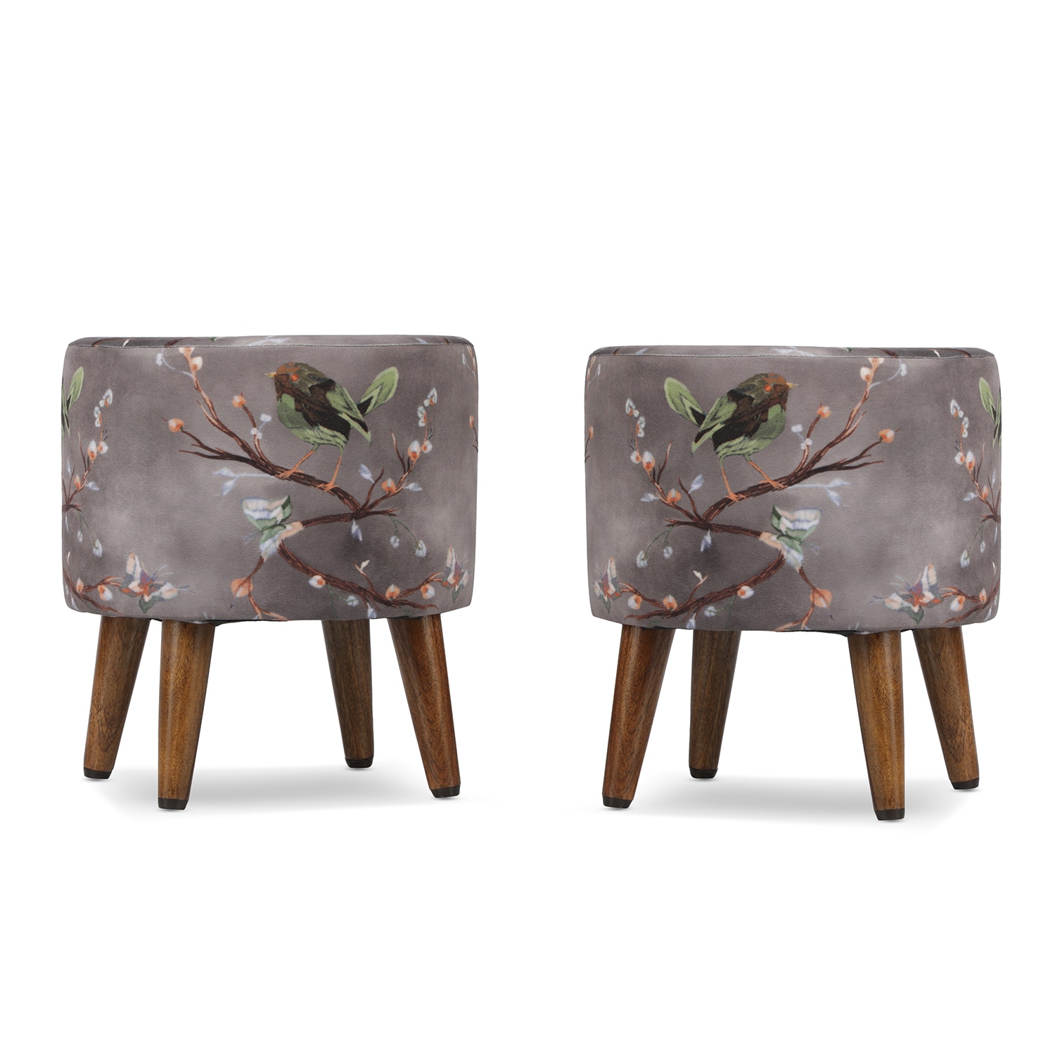 Lyra Solid Wood  Ottomon in  Grey Colour