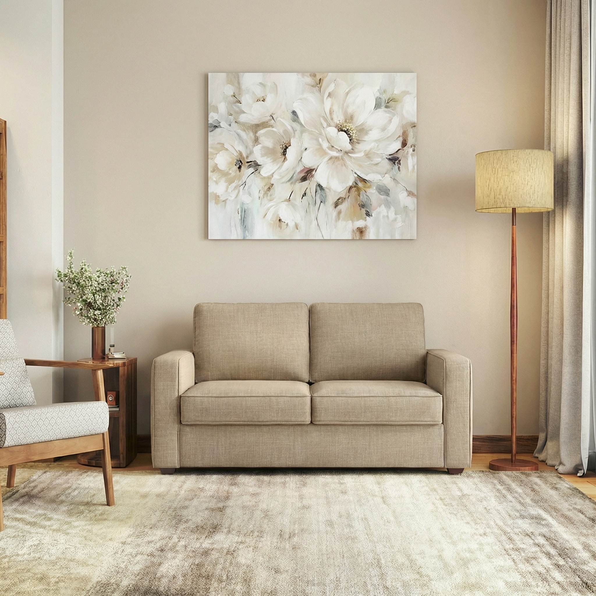 Apollo High Back 2 Seater  Fabric Sofa In Sandshell Beige Colour