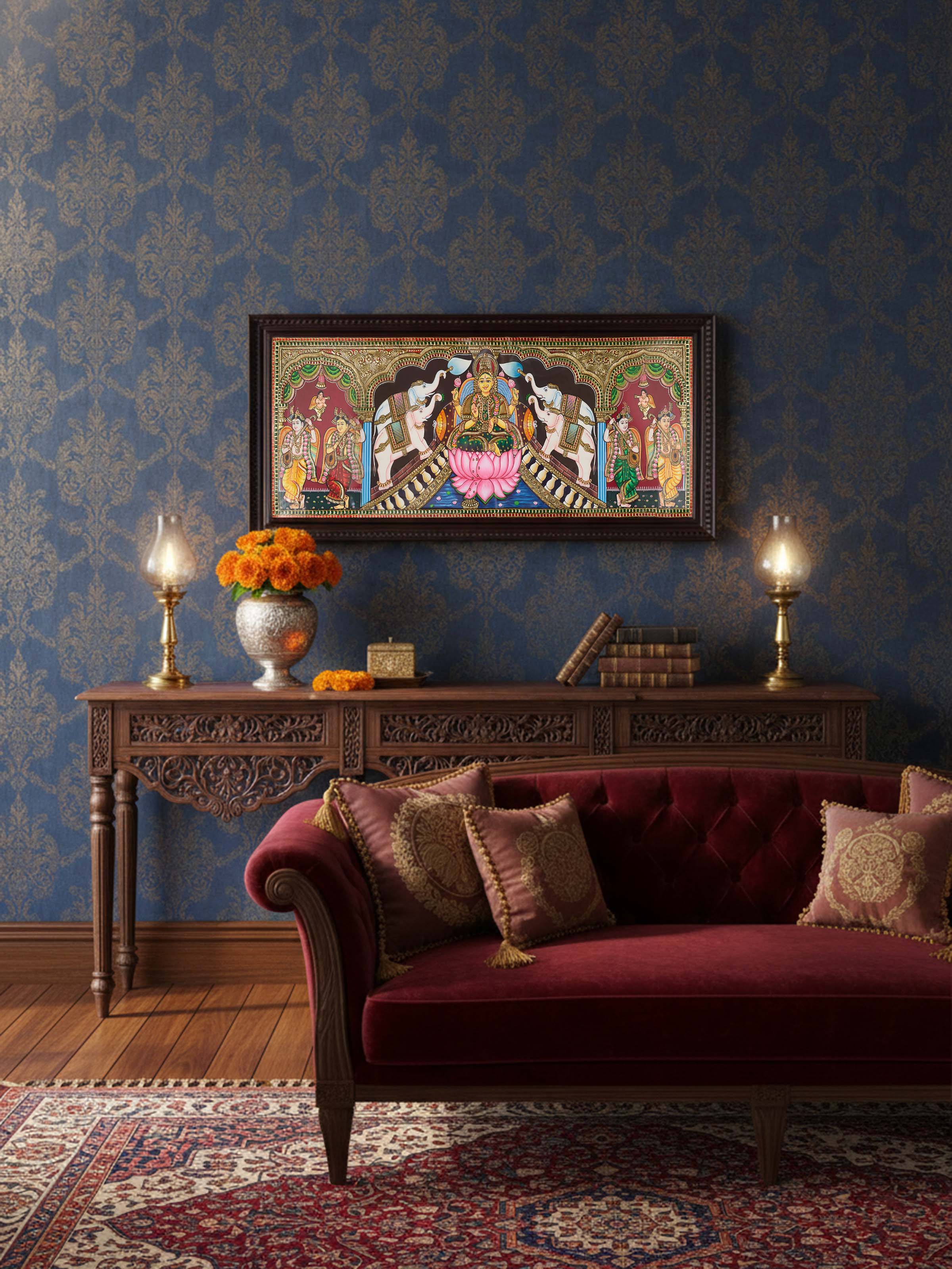 Lakshmi Thanjavur Teak Wood Painting