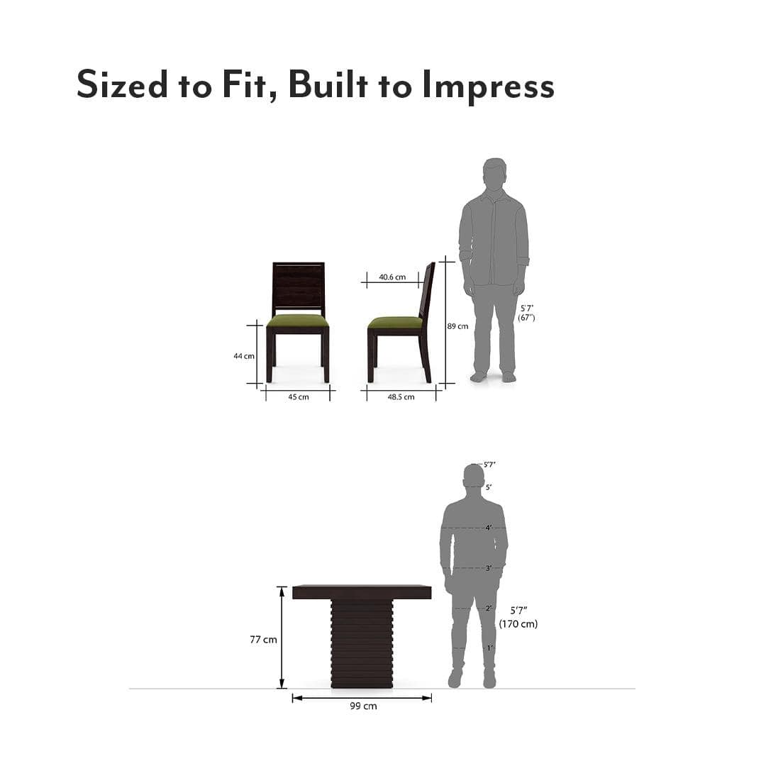 Julian 4 Seater Dining Table With Set Of 4 Oribi Upholstered Dining Chairs (Colour- Avocado Green, Finish- Mahogany)