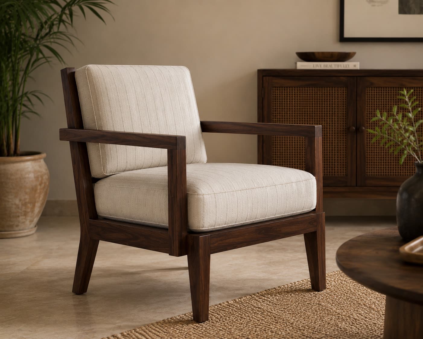 Rene High Back Accent Chair in Walnut Finish - HomeDfy