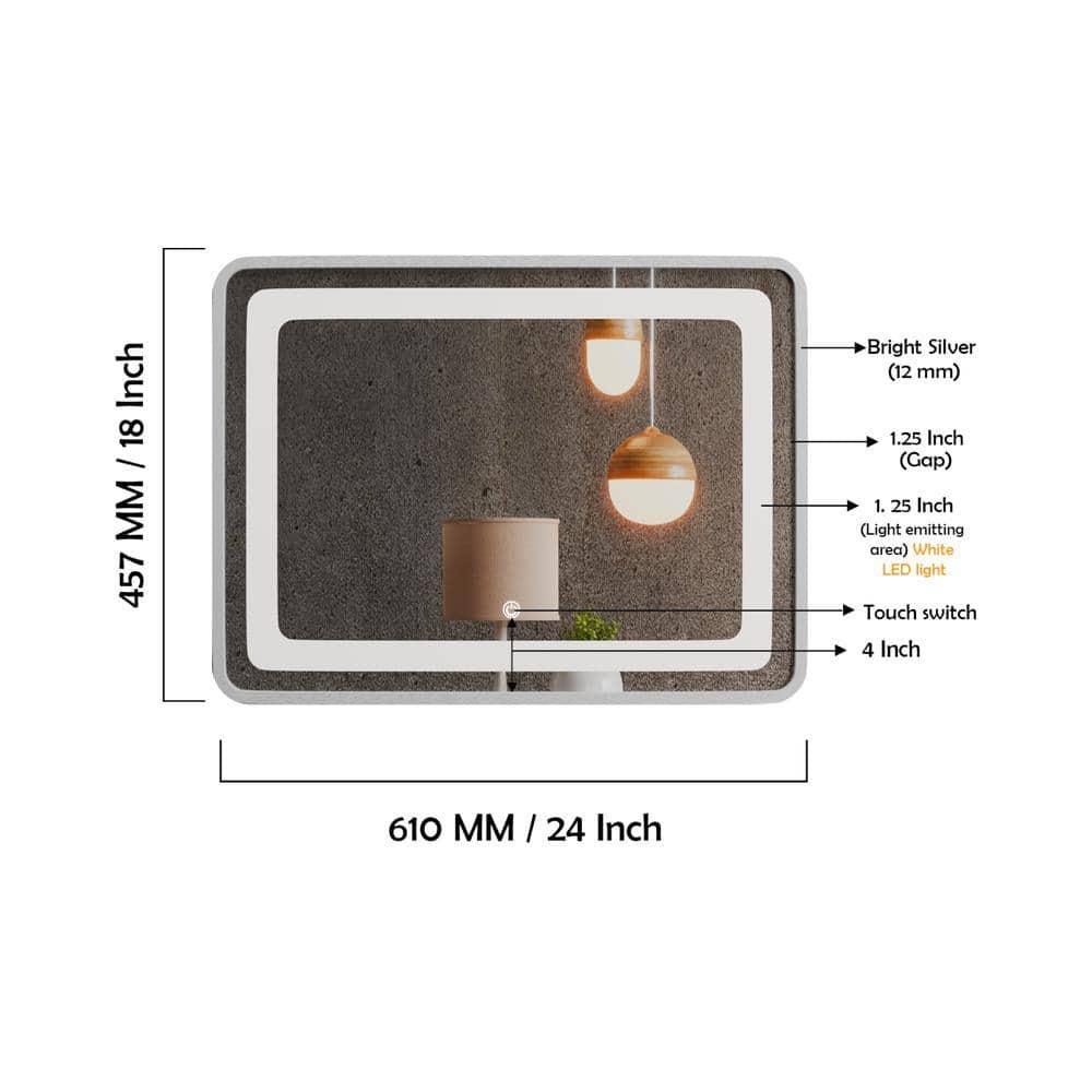 Aluminium LED Rectangular Decorative wall mirror by elegant arts and frames (Mirror size 24X18mm)