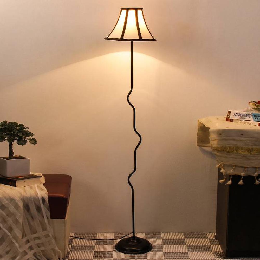 Gus Multicolour Fabric Floor Lamp with Black Iron Base