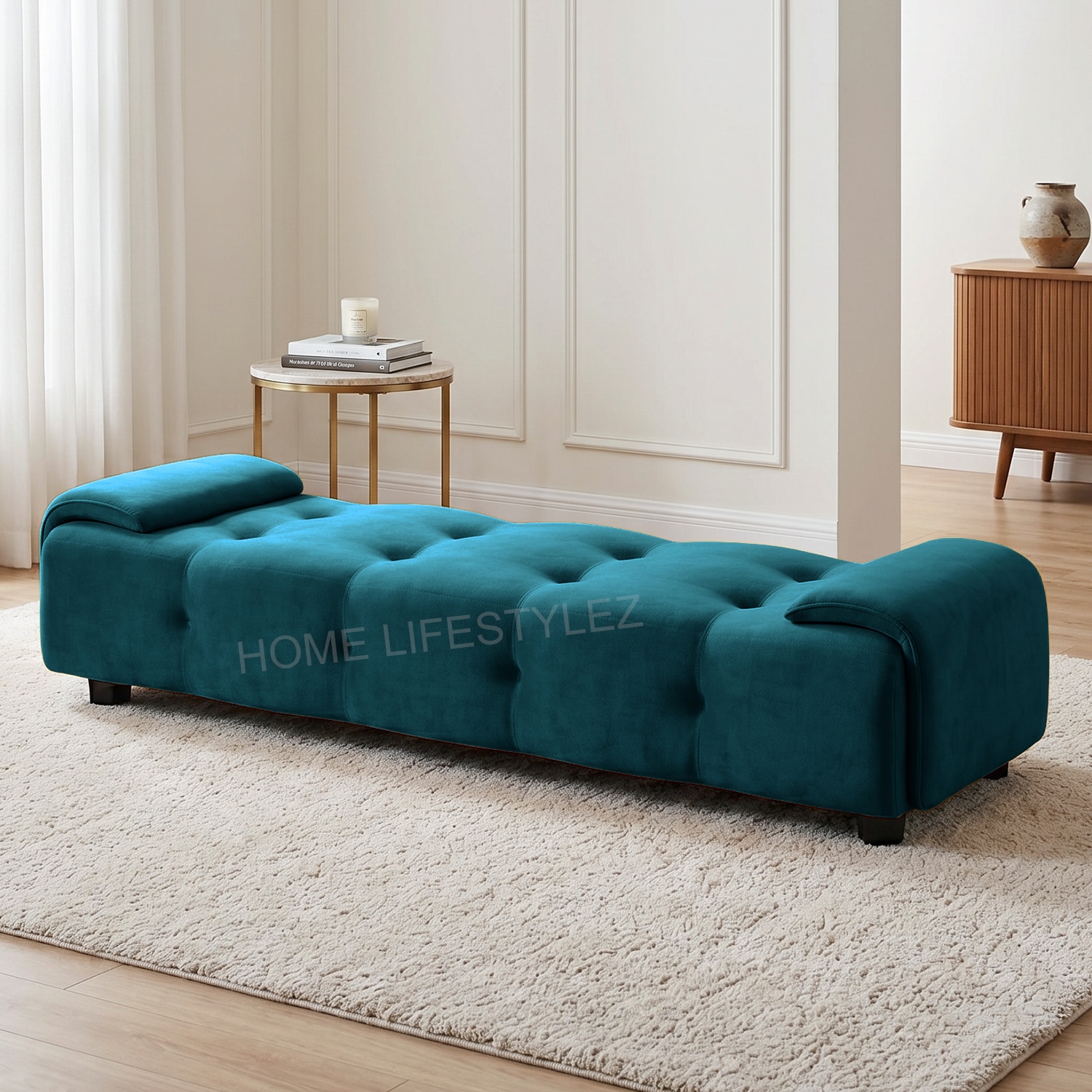 home lifestylez Melon Velvet 5 Feet Ottoman Bench inT Blue Color-picture-18
