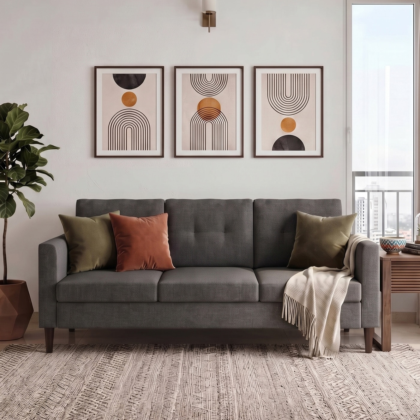 Winston 3 Seater Fabric Sofa in Yessica Grey Colour - Urban Ladder