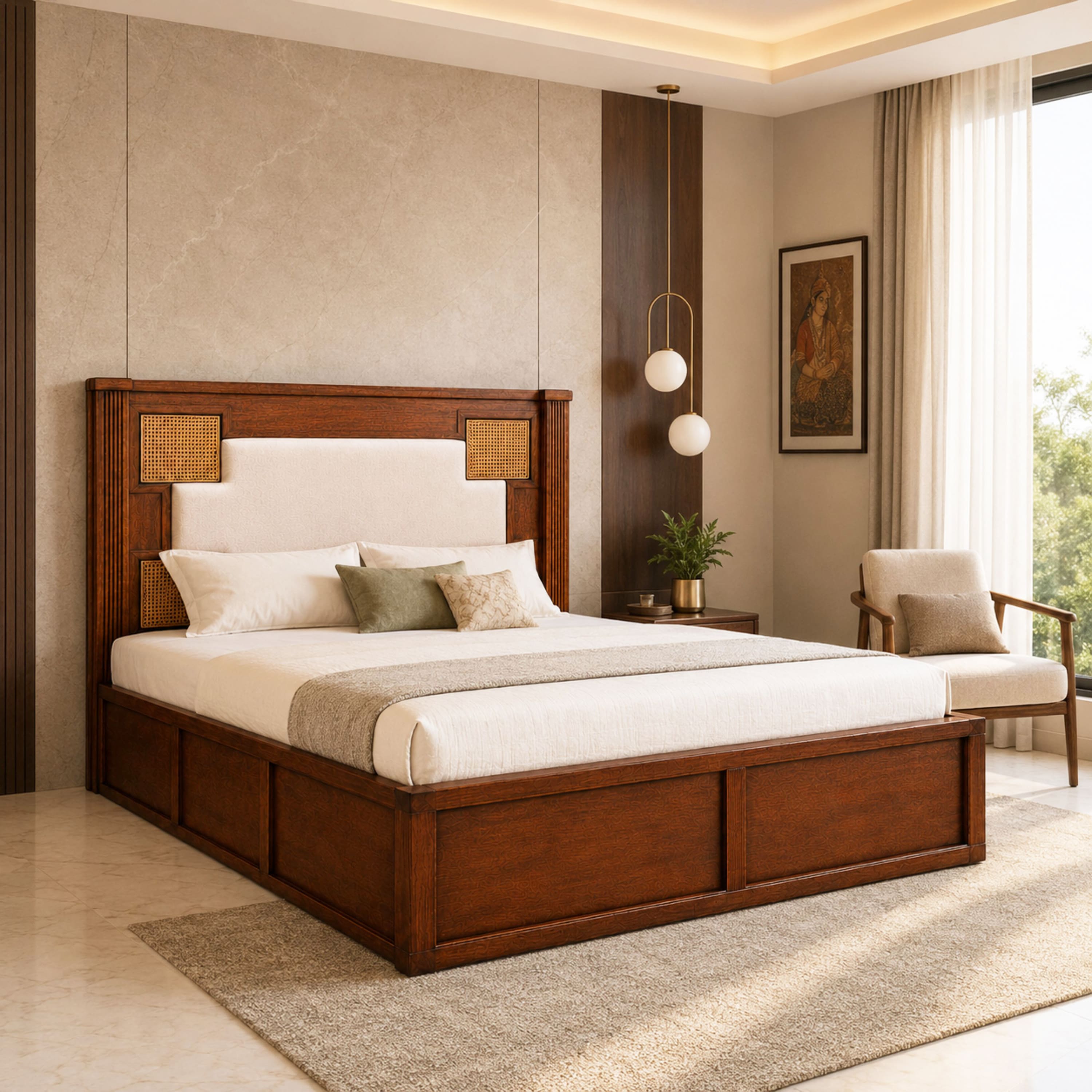 Nayra Solid Wood Comfort Queen Bed Hydraulic Storage Provincial Teak Finish Mattress 60 x 78 Inches