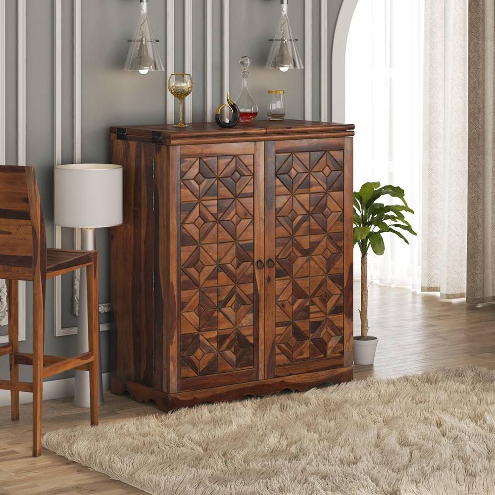 Parquet Sheesham Wood Bar Cabinet in Provincial Teak Finish