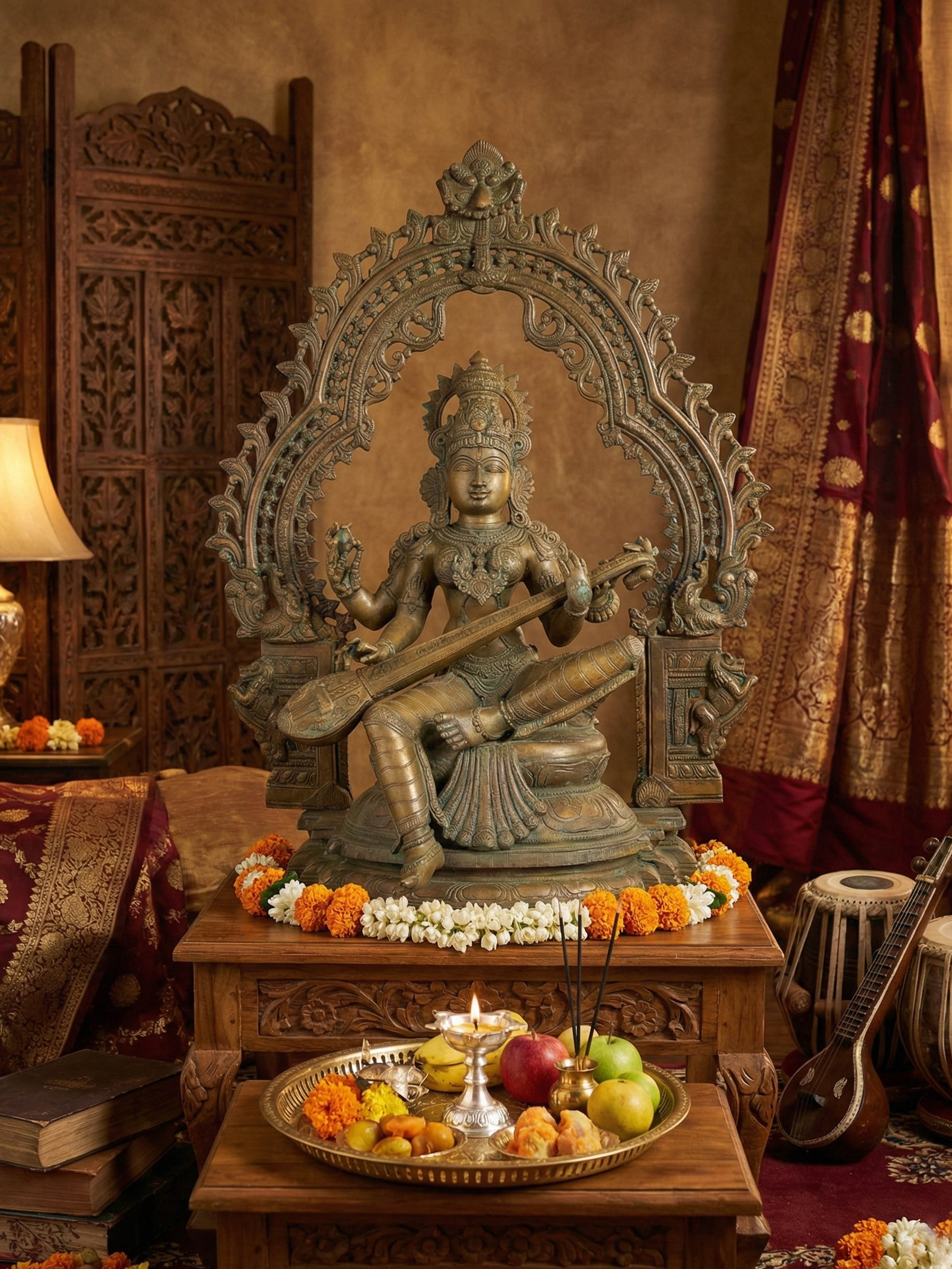 Bronze Cast Saraswati Idol