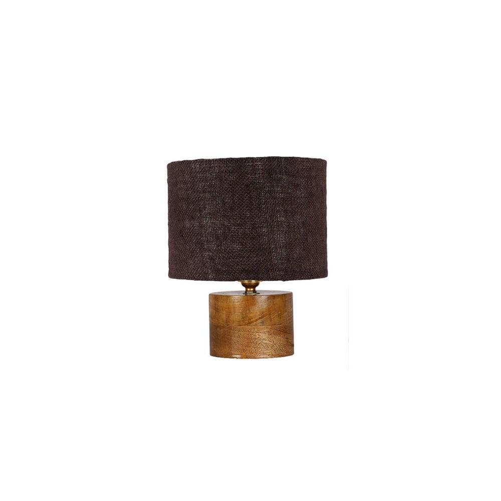 Delphine Brown Jute Table Lamp with Natural Wood Base