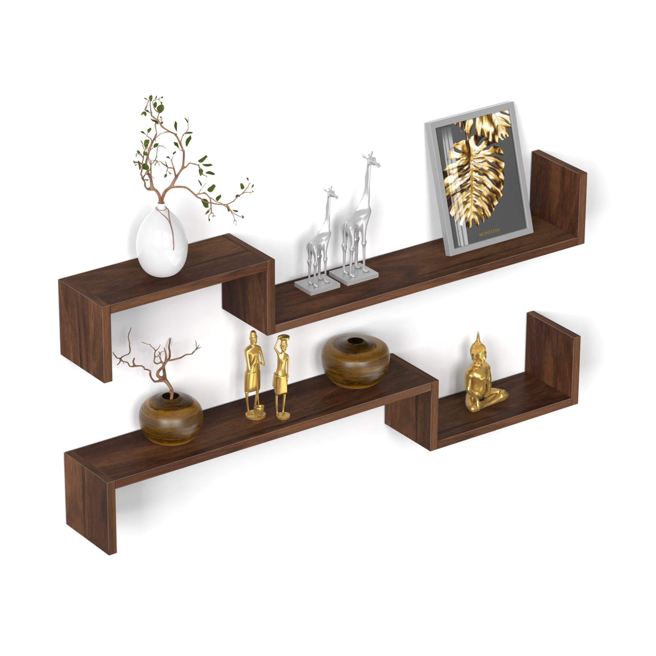 BLUEWUD Riley Engineered Wood Wall Decor Floating Shelf Display Rack Decorative Hall Decor for Living Room Home Furniture (Brown Maple)