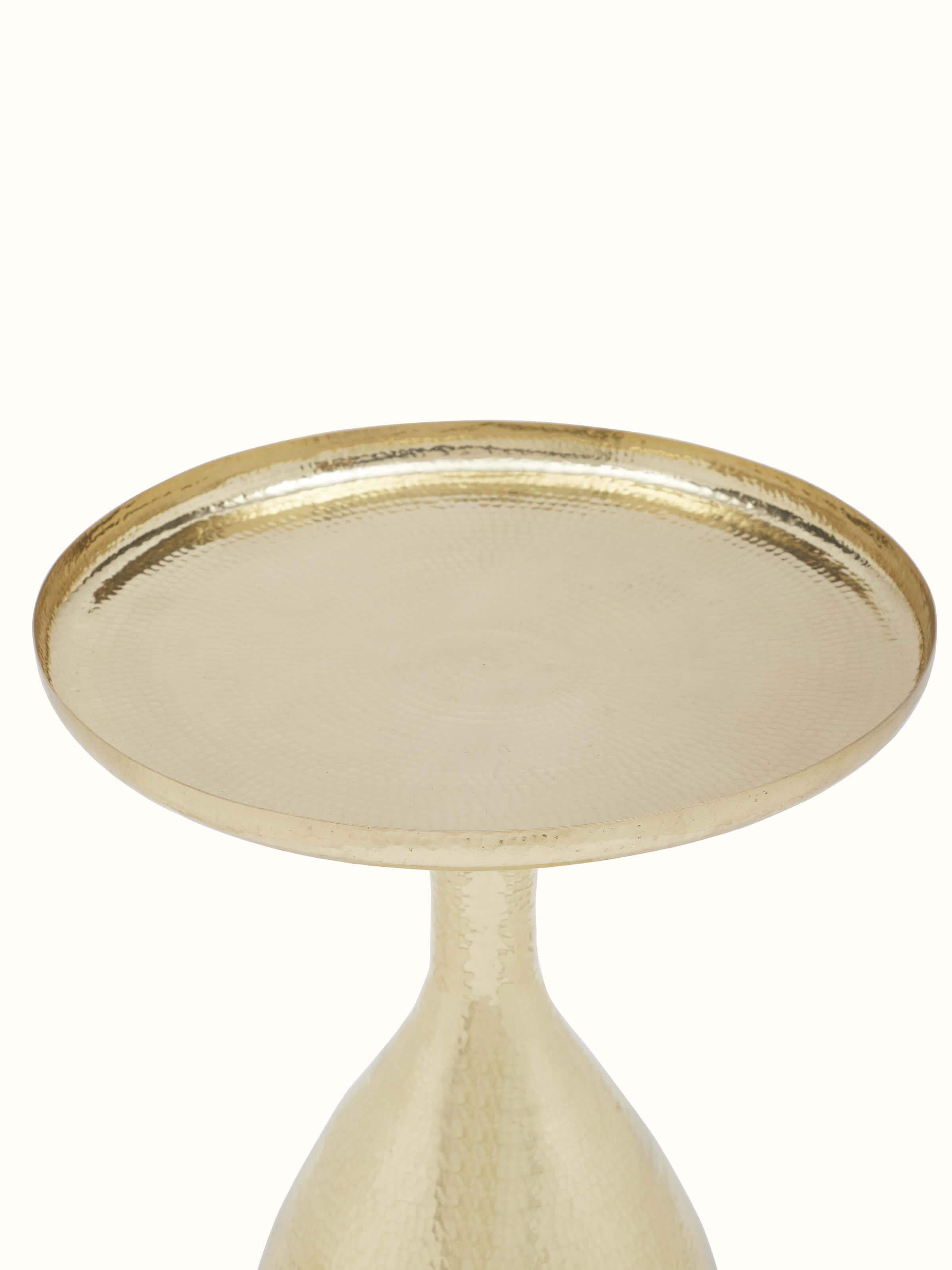 Side view of Brass Thathera End & Side Table, showcasing the detailed brass craftsmanship and sturdy construction