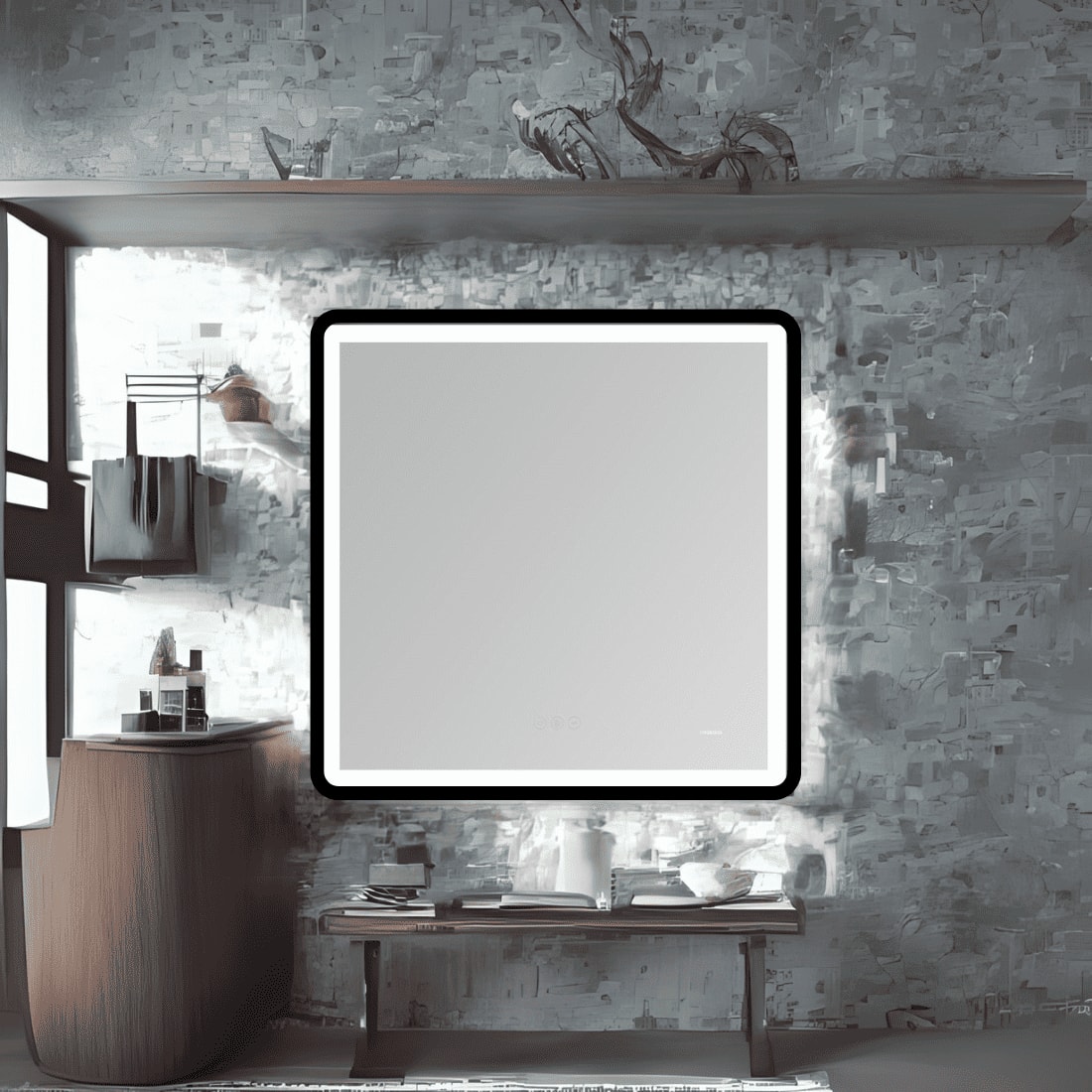 Modern Square Wall LED Mirror with Anodized Aluminum Frame Rose Gold Matte Black Brushed Silver