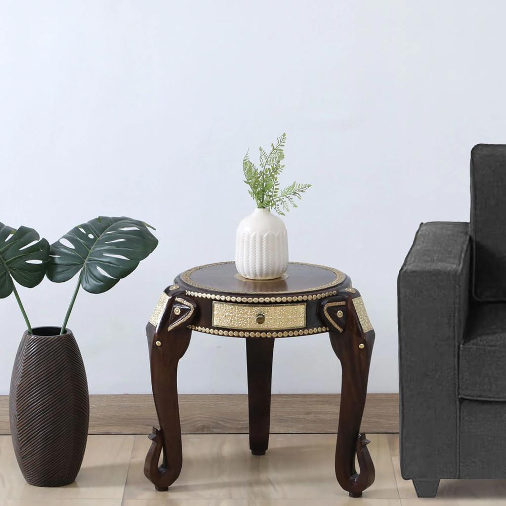 Solid Wood End Table In Walnut Finish With Drawer