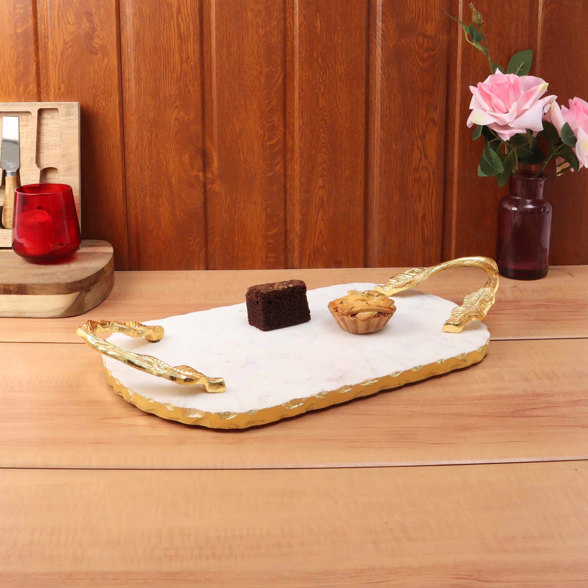 Marble Serving Tray oval With Metal Handle