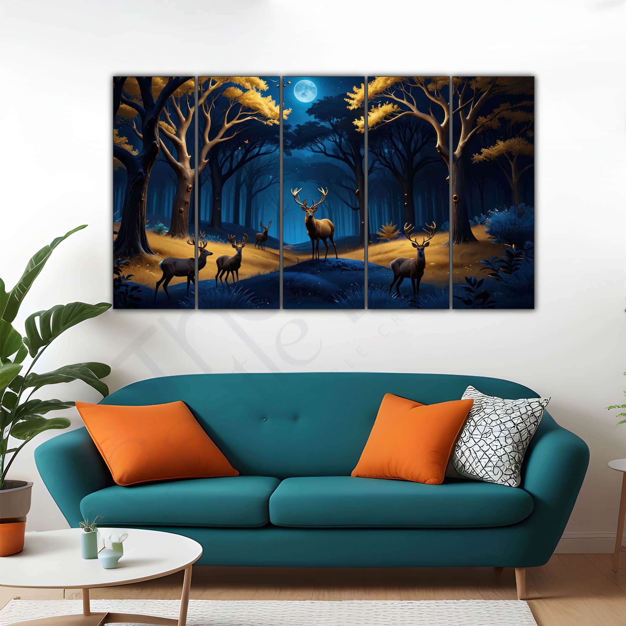 The Castle Decor Golden Deer Wall Art Wooden Framed 27x48 Inch (Style 1) - The Castle Decor